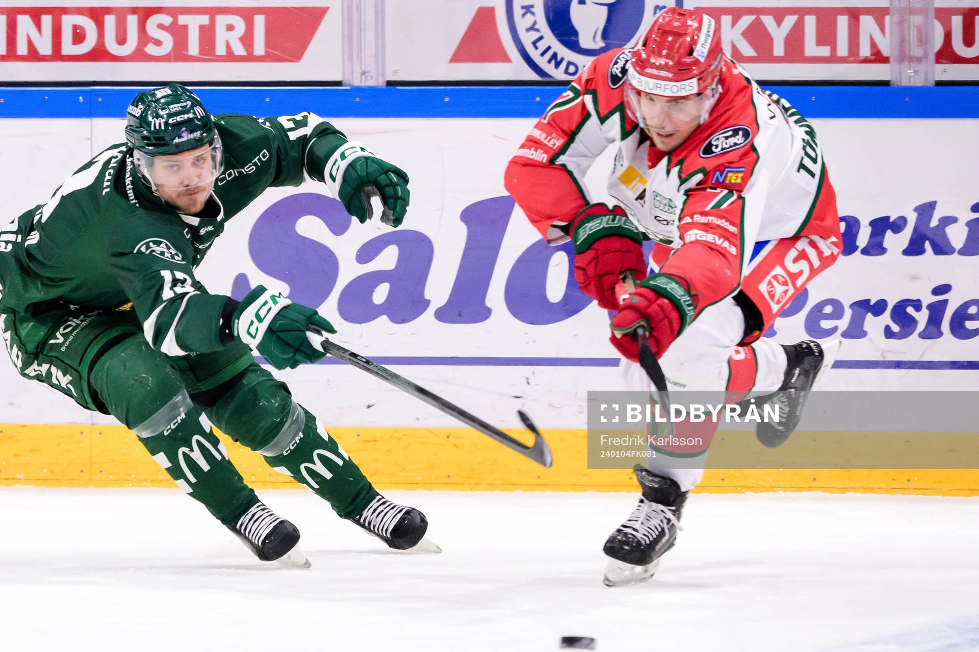 Färjestads Joel Kellman och Frölundas Henrik Tömmernes