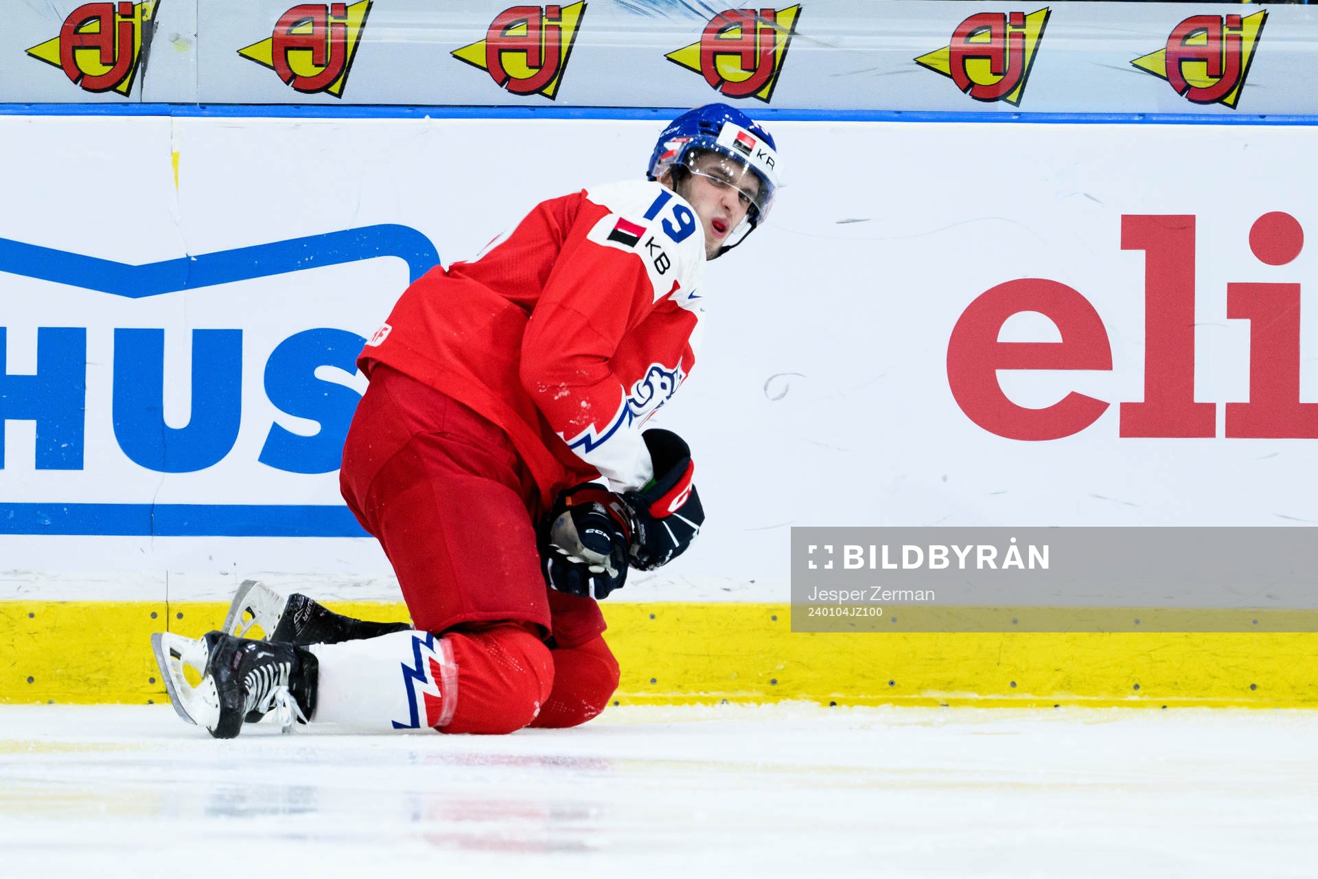 Ondrej Becher of Czech Republic in pain