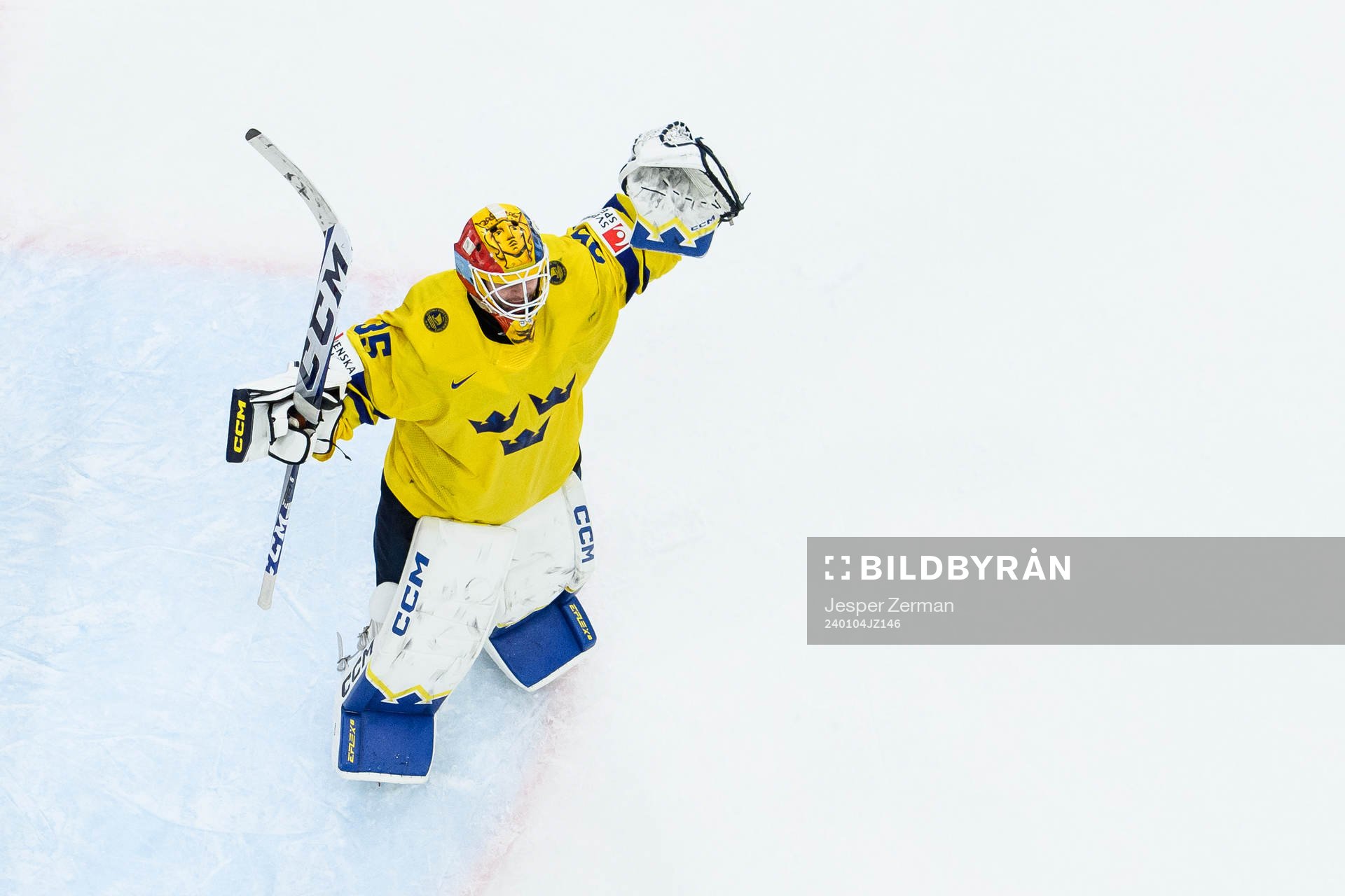 goaltender Hugo Hävelid of Sweden celebrates