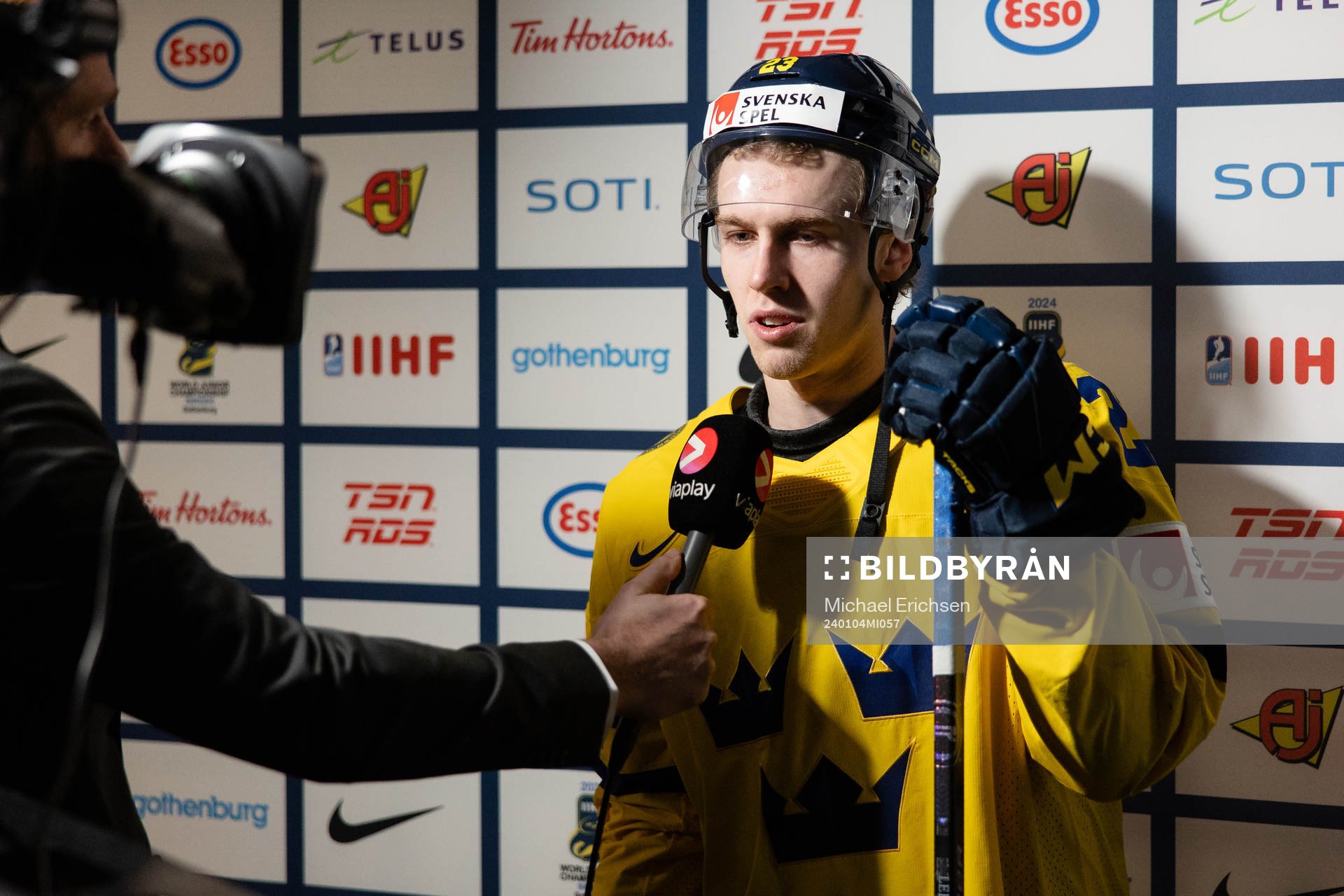 Jonathan Lekkerimäki of Sweden is interviewed