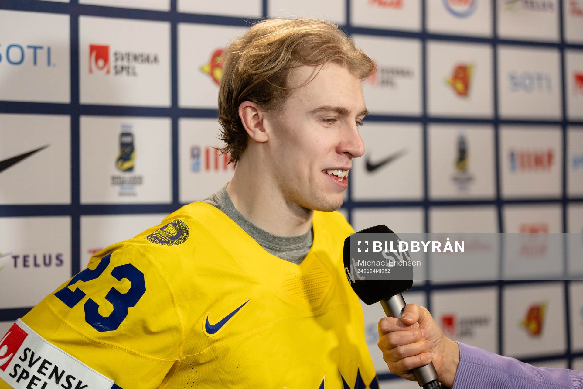 Jonathan Lekkerimäki of Sweden is interviewed
