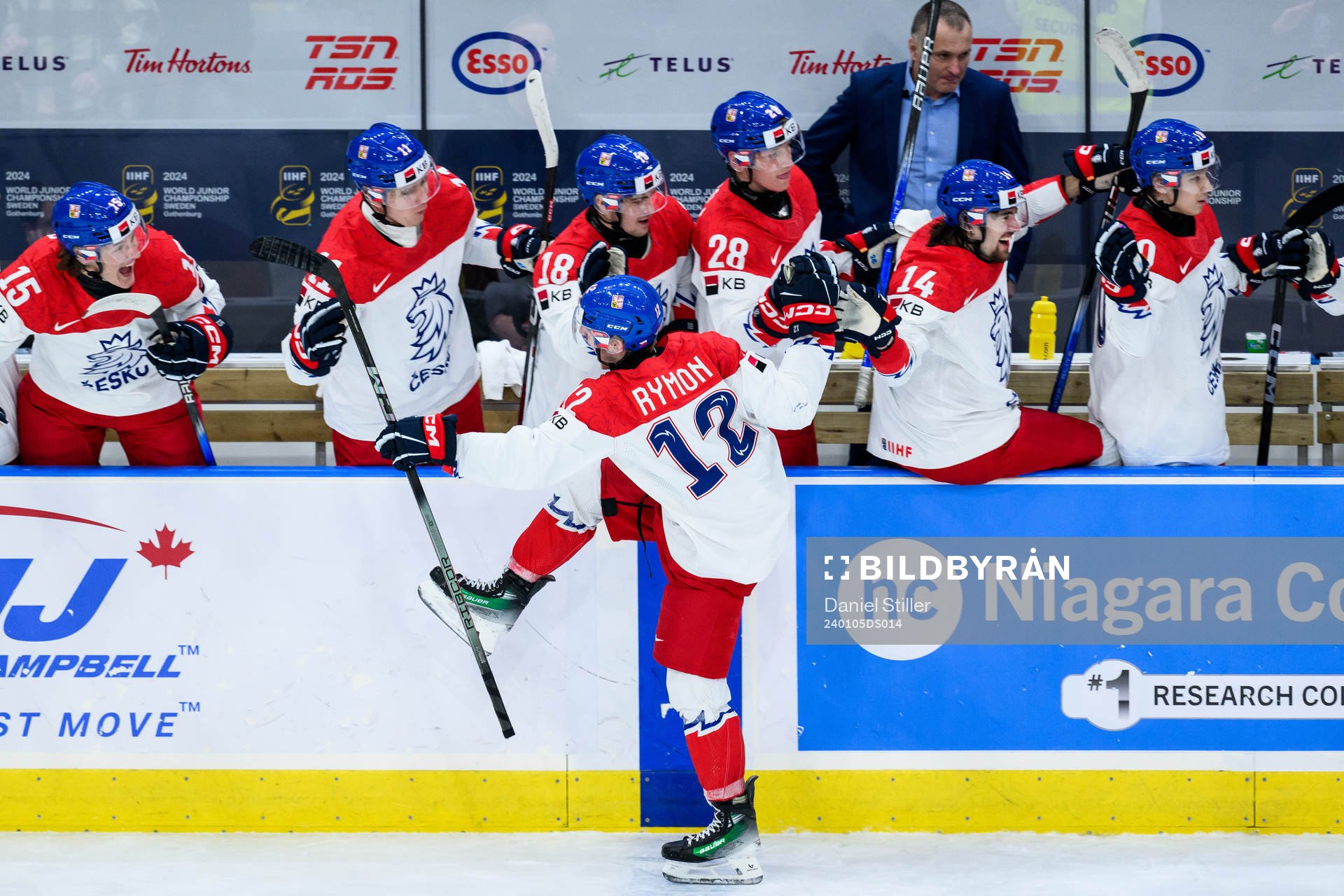 Dominik Rymon of Czech Republic celebrates the 7-5 goal
