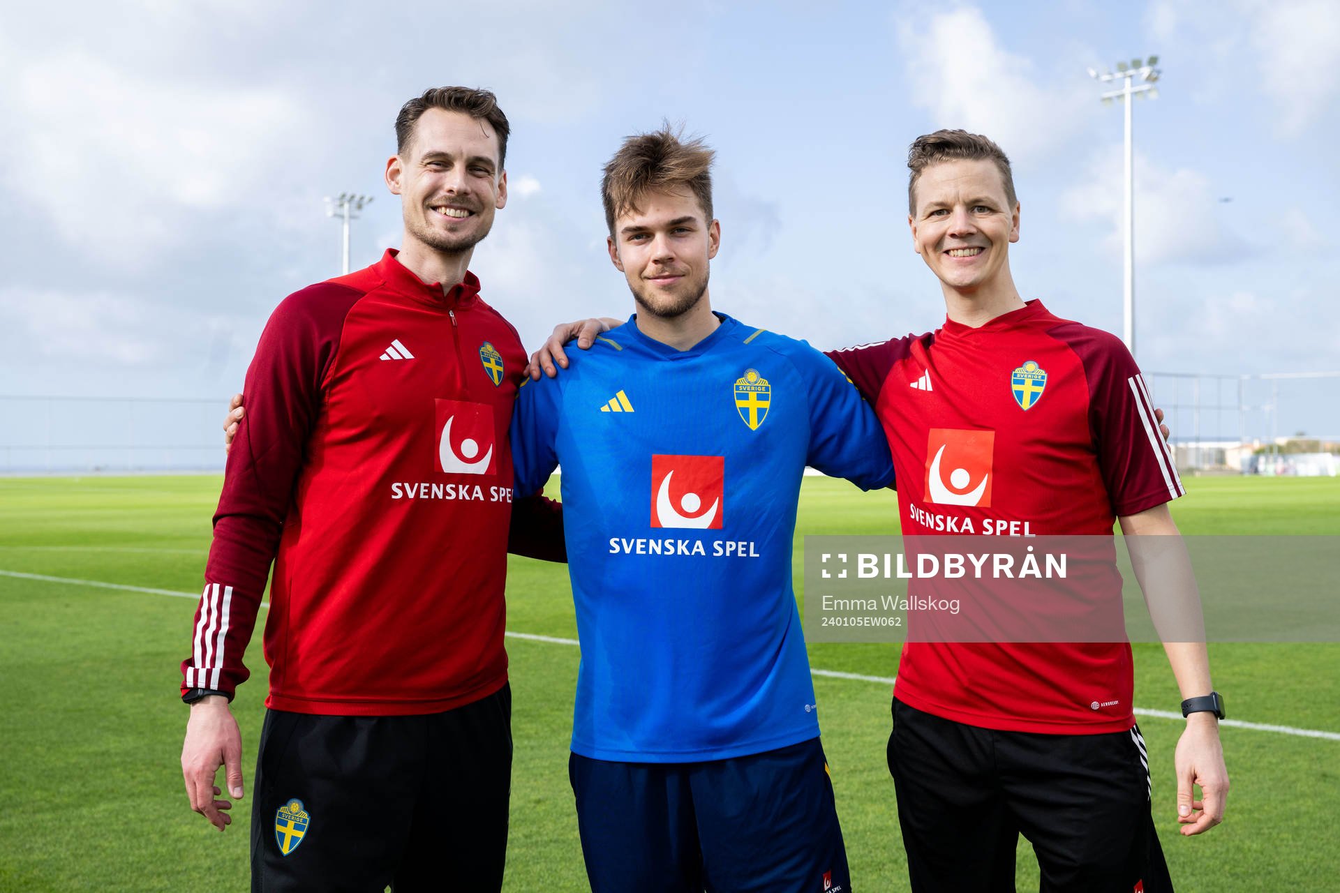Interim coach Daniel Bäckström, Anton Eriksson and goalkeeper coach Maths Elfvendal of the Swedish men's football national team after a training session on January 5, 2024 in Paphos.