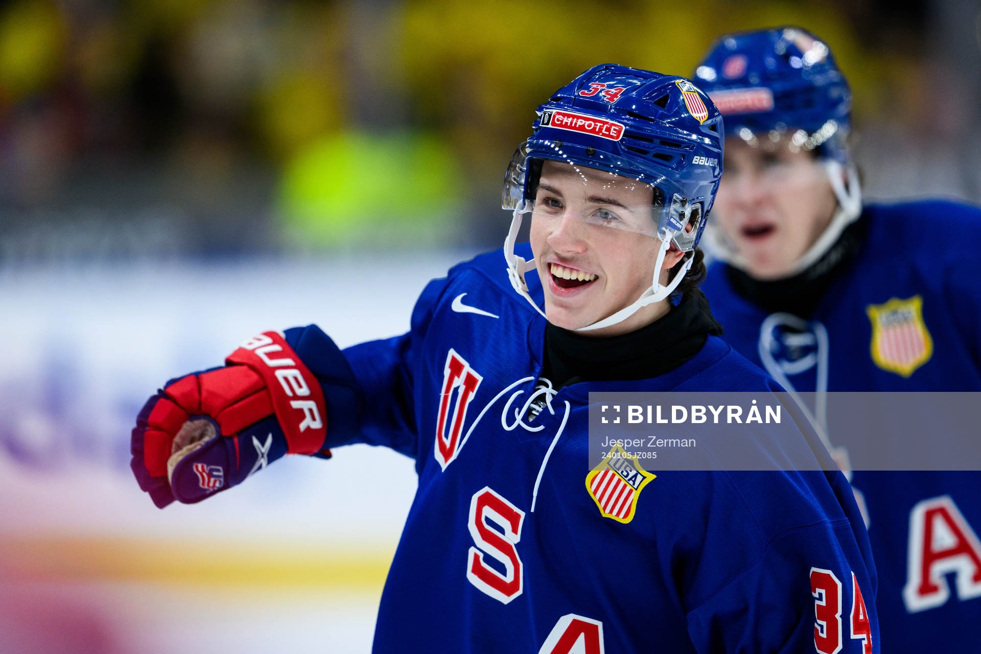Gabe Perreault of USA celebrates the 1-0 goal