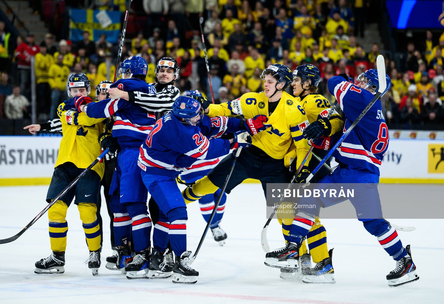 Lane Hutson of Sweden and Anton Johansson of Sweden