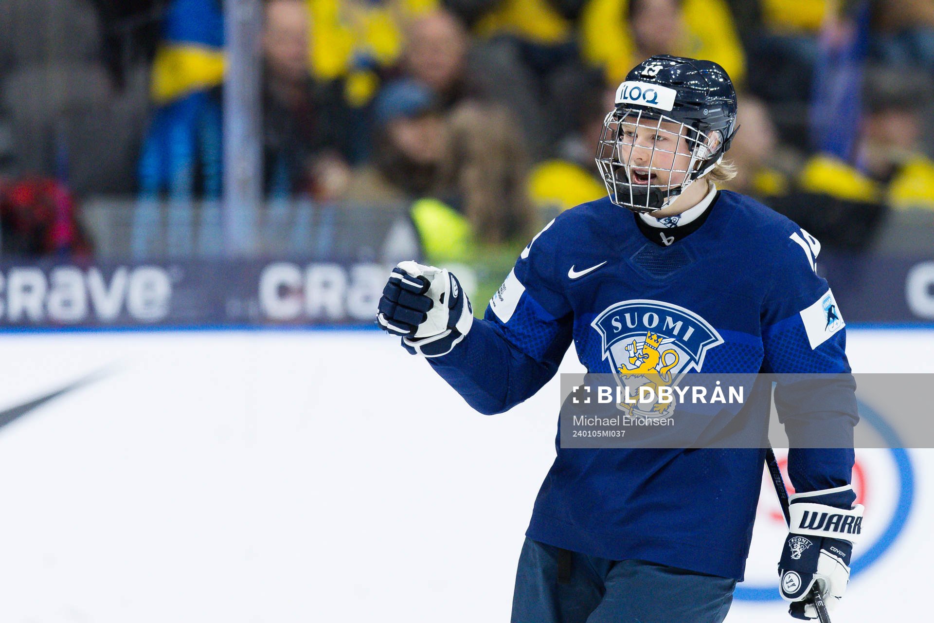 Konsta Helenius of Finland celebrates the 2-3 goal