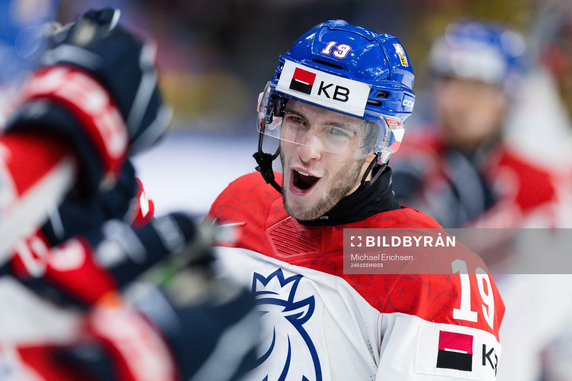 Ondrej Becher of Czech Republic celebrates the 5-5 goal