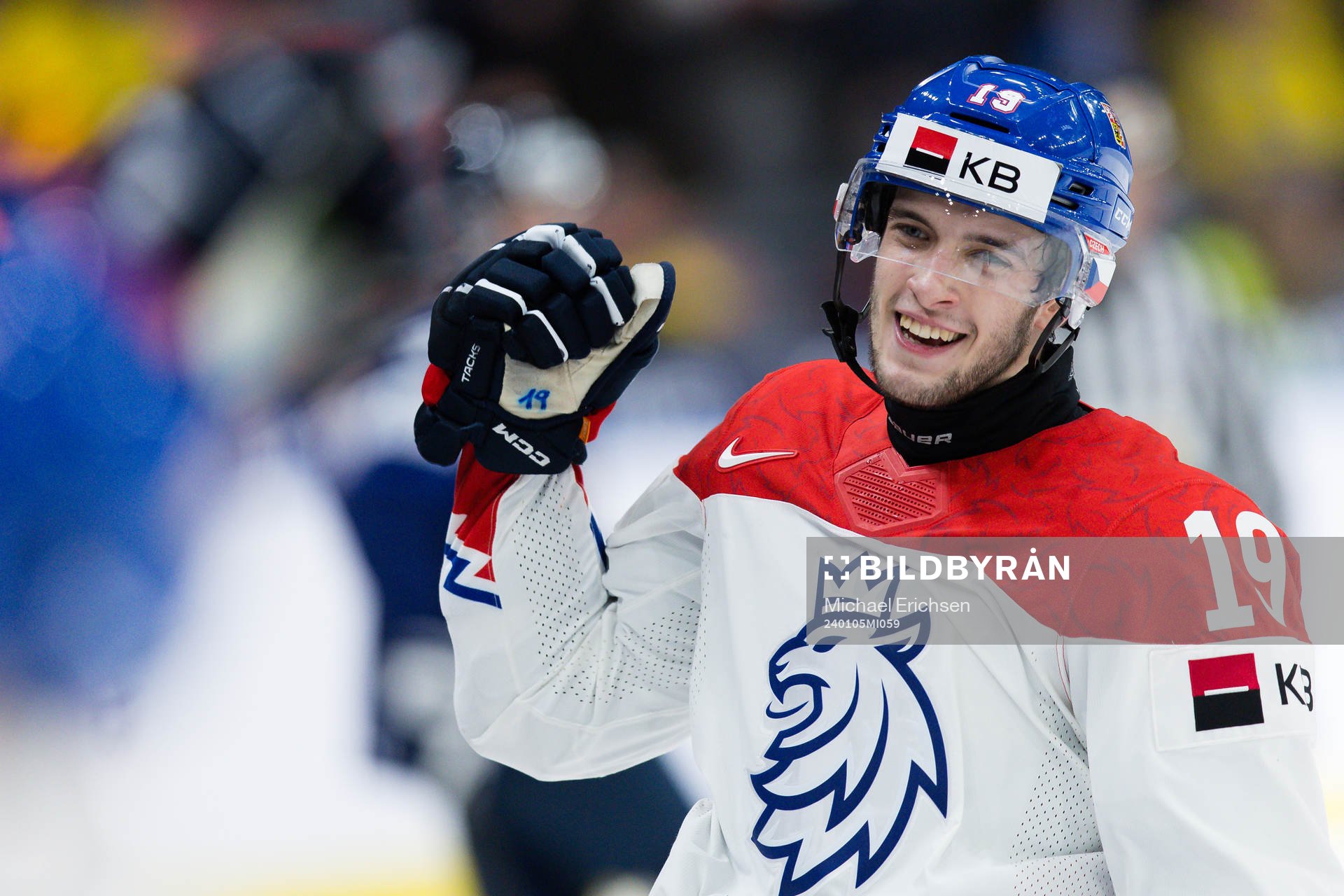 Ondrej Becher of Czech Republic celebrates the 5-5 goal