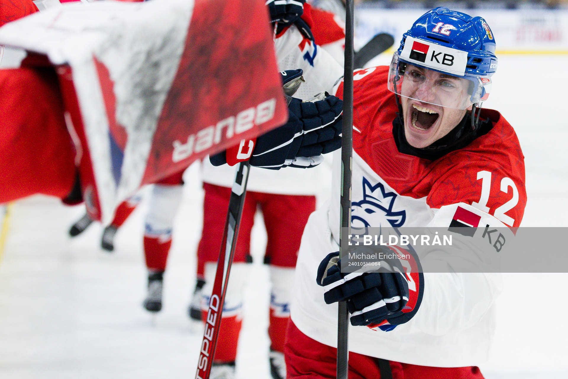 Dominik Rymon of Czech Republic celebrates the 7-5 goal