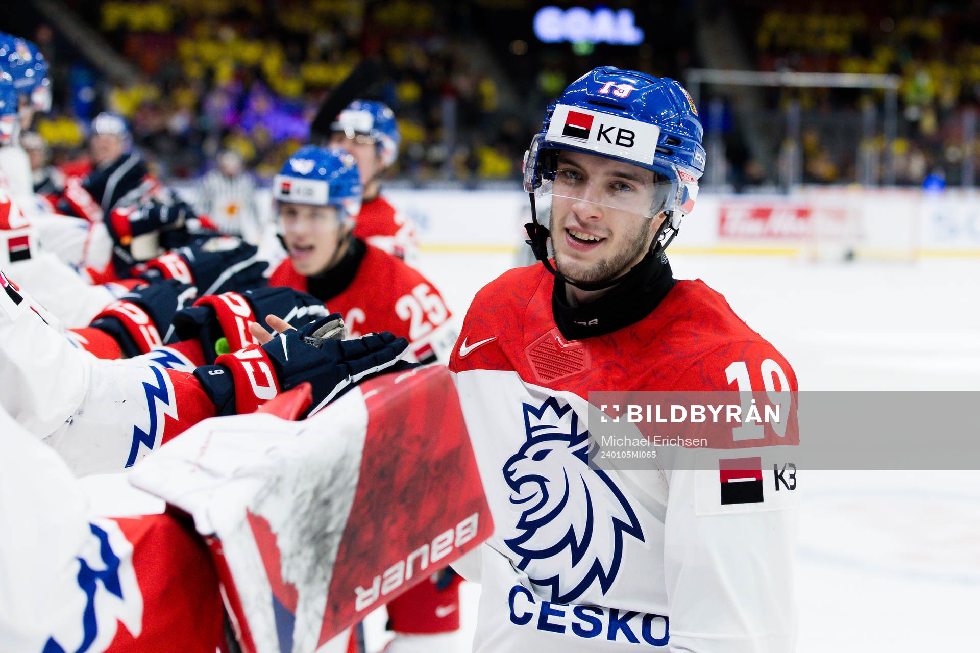 Ondrej Becher of Czech Republic celebrates the 8-5 goal