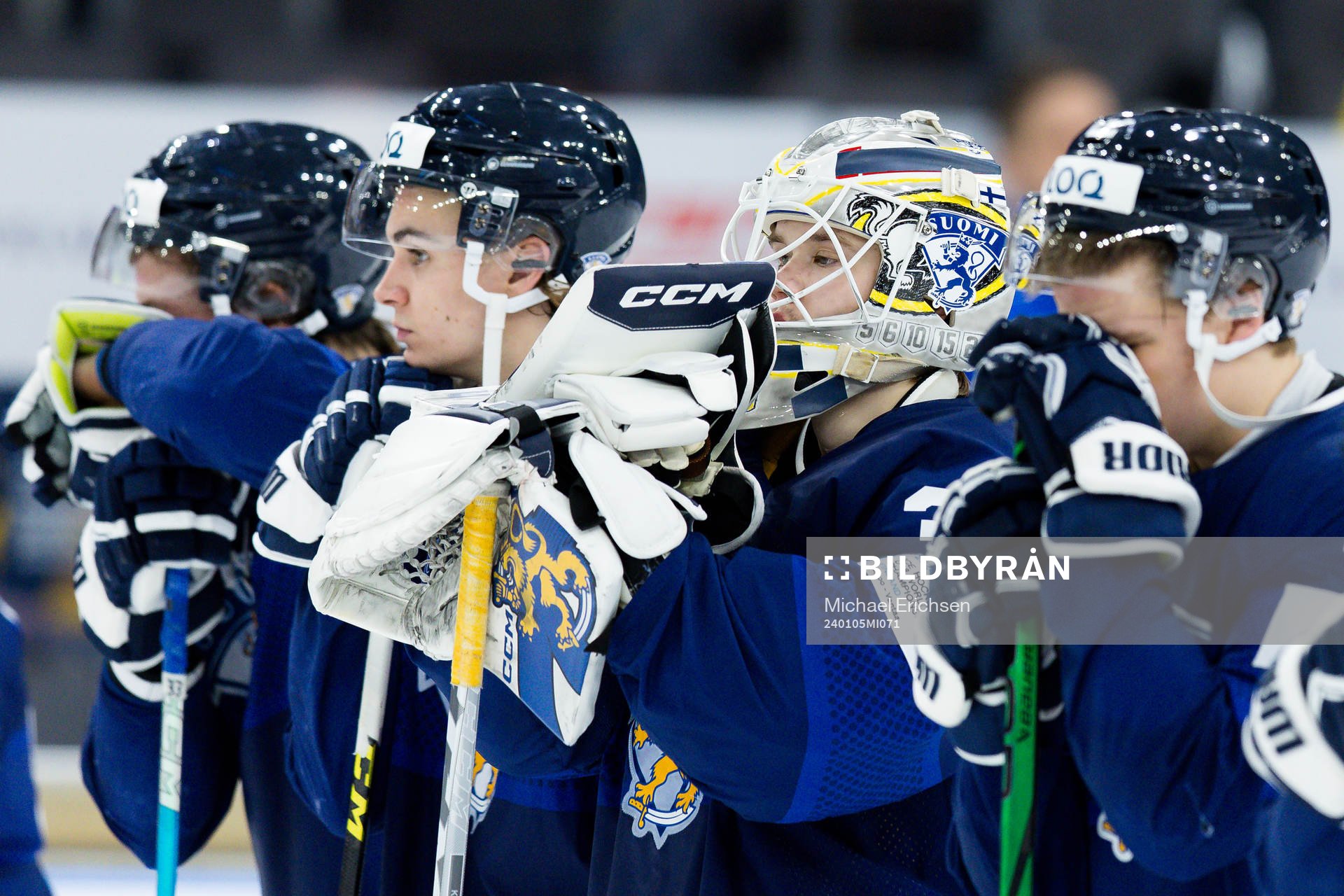 Goaltender Niklas Kokko of Finland looks dejected