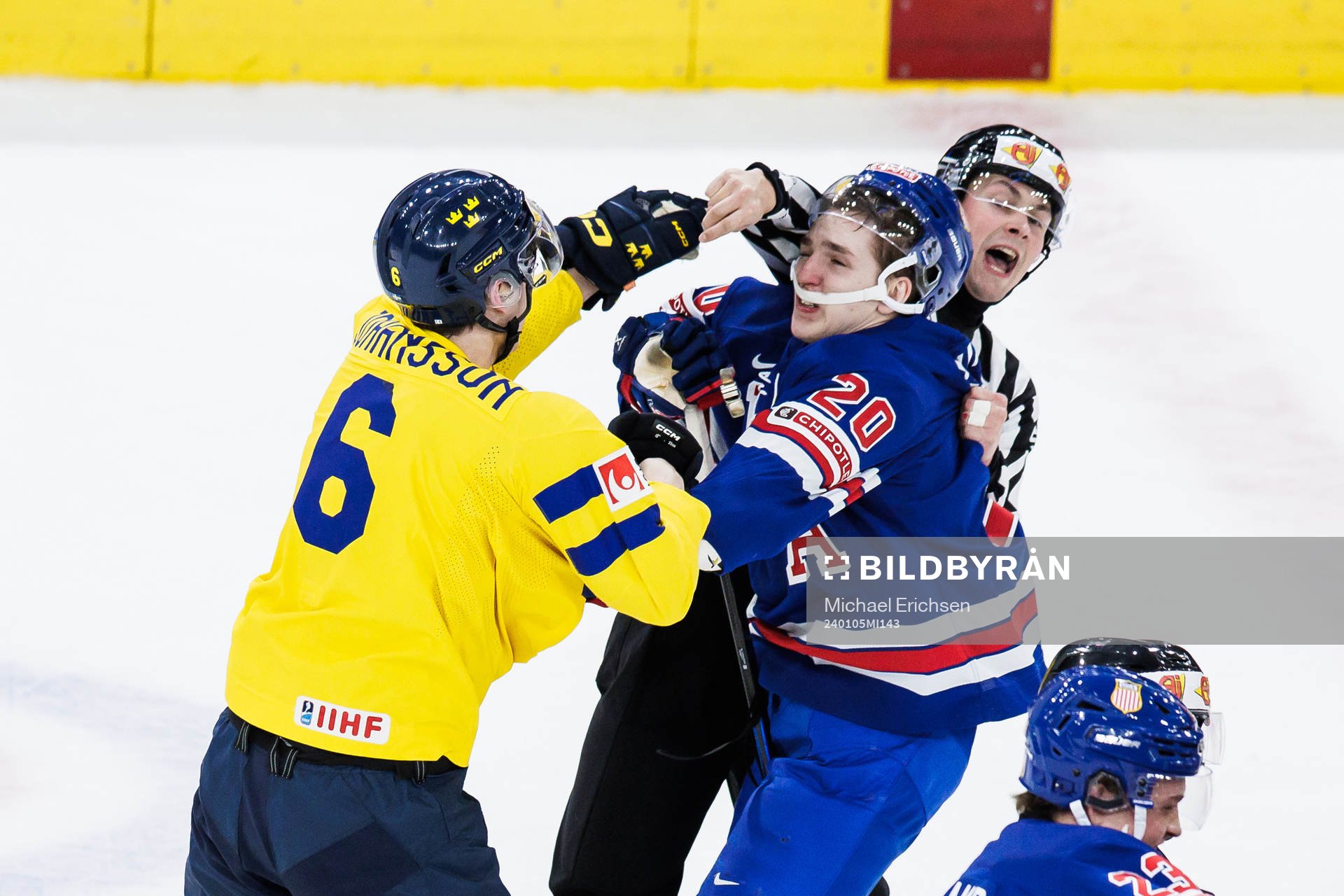 Anton Johansson of Sweden fights Lane Hutson of USA