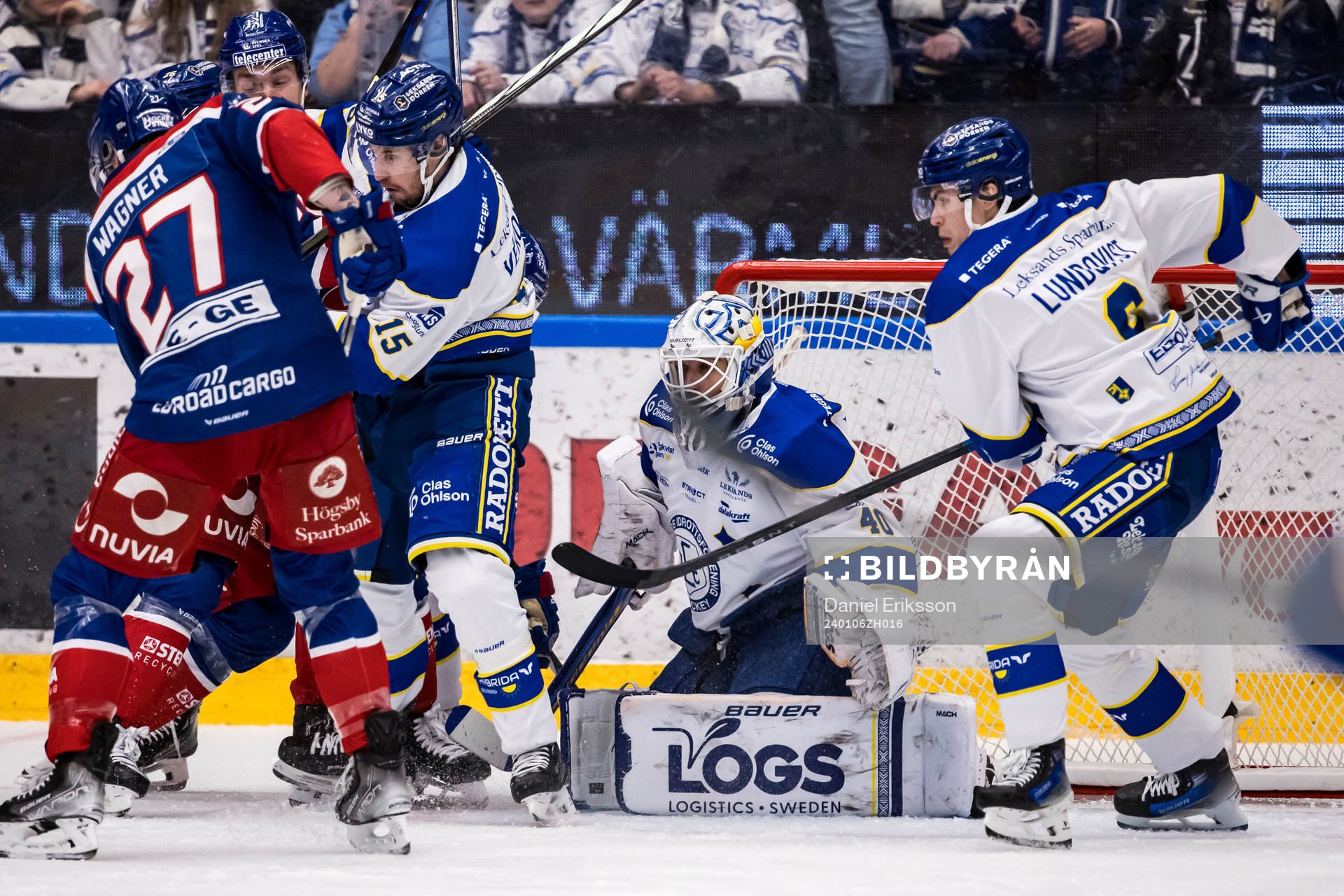 Leksands Max Veronneau, målvakt Mantas Armalis och