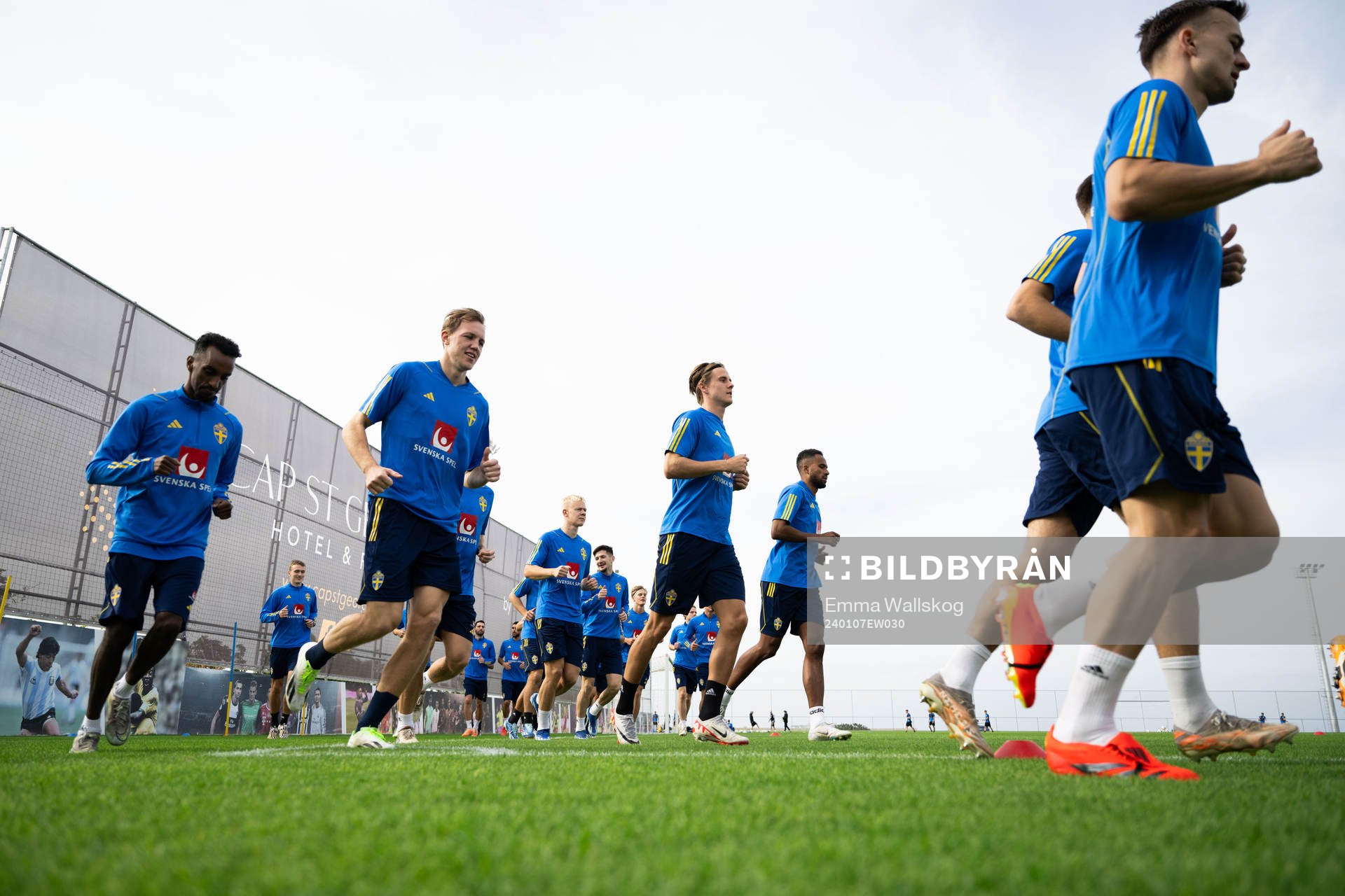 Taha Ali, Adam Carlén, Erik Ahlstrand and Isaac Kiese Thelin of the Swedish men's football national team at a training session on January 7, 2024 in Paphos.
