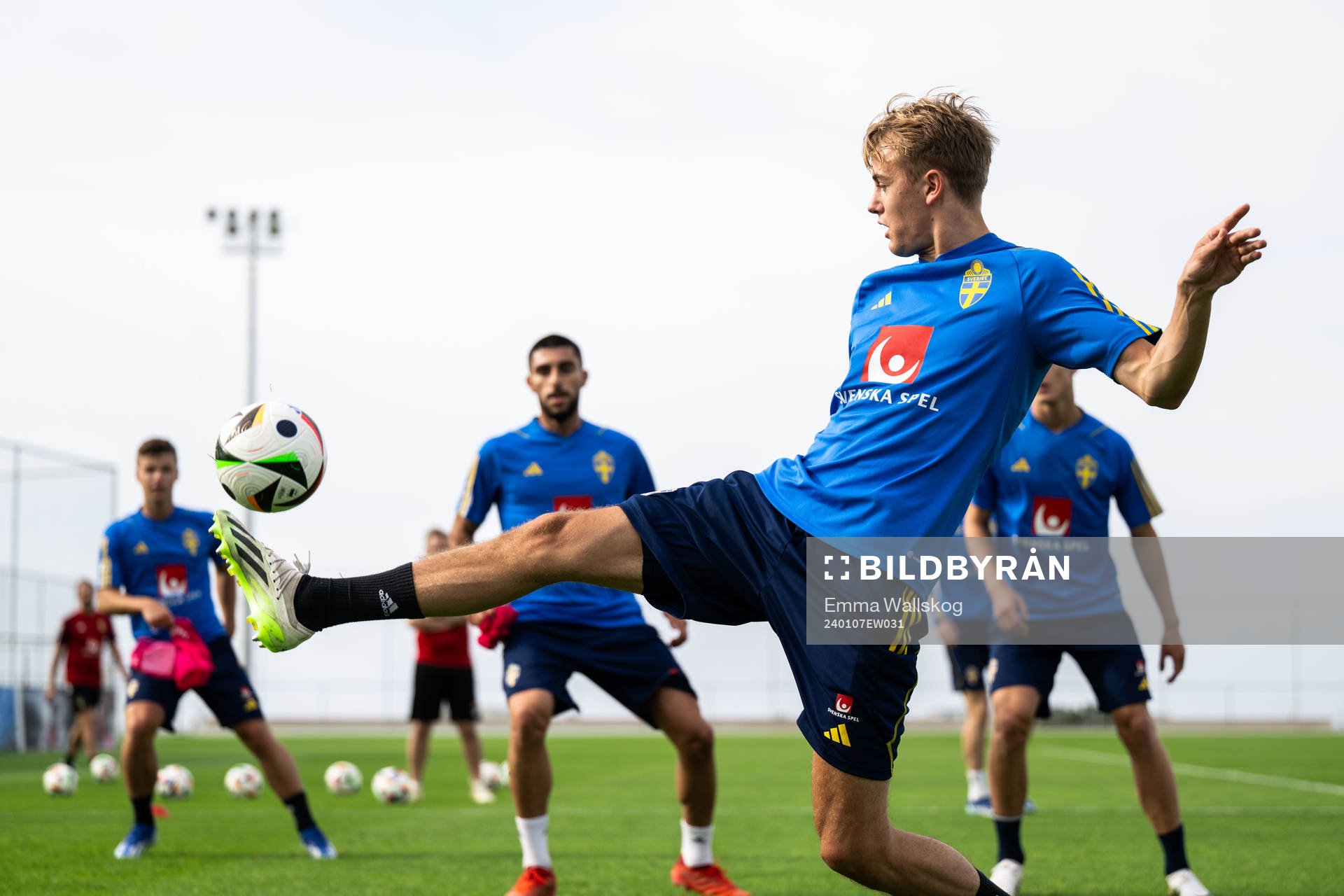 Oskar Fallenius of the Swedish men's football national team at a training session on January 7, 2024 in Paphos. 