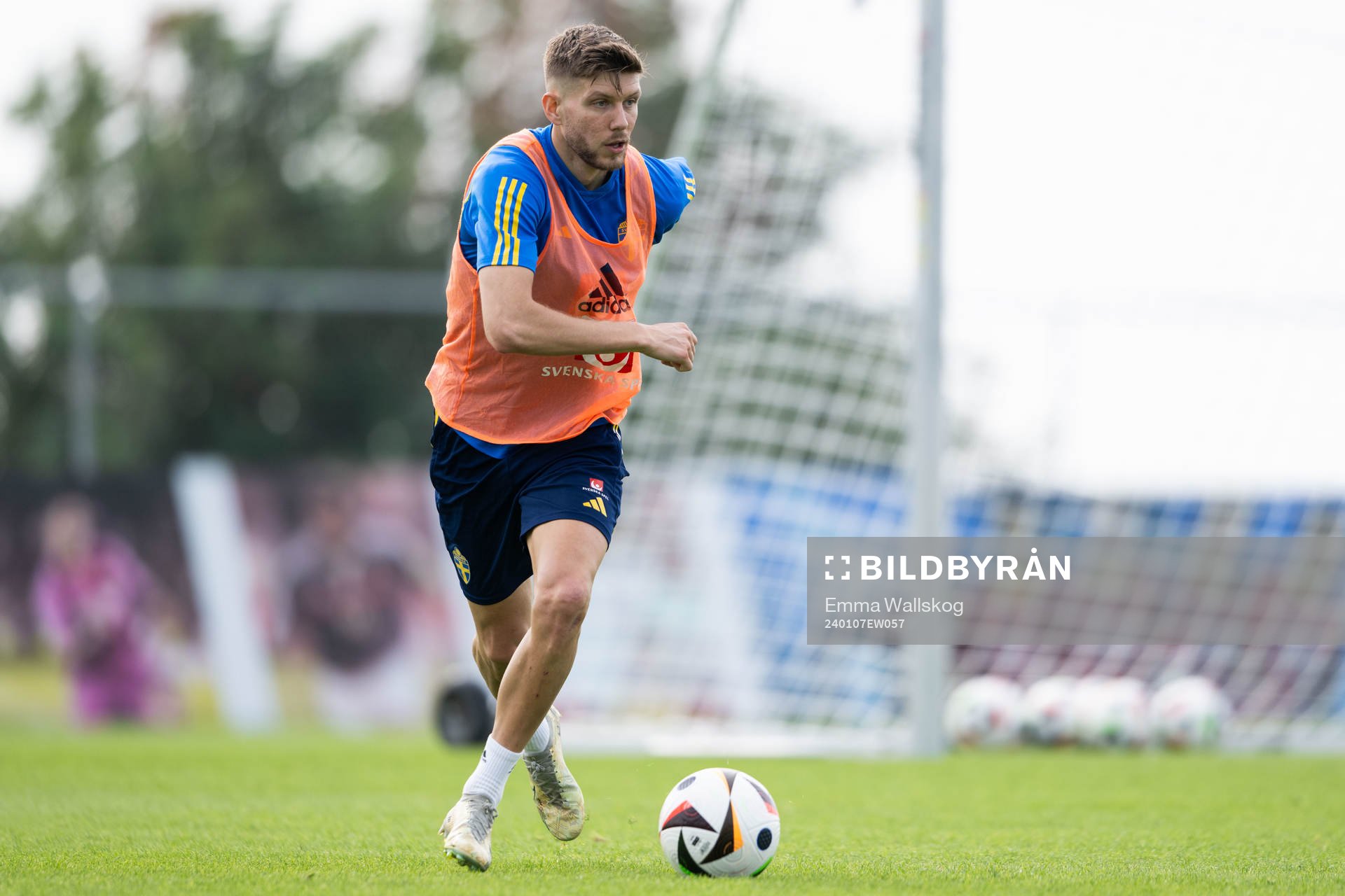 Anton Salétros of the Swedish men's football national team at a training session on January 7, 2024 in Paphos. 