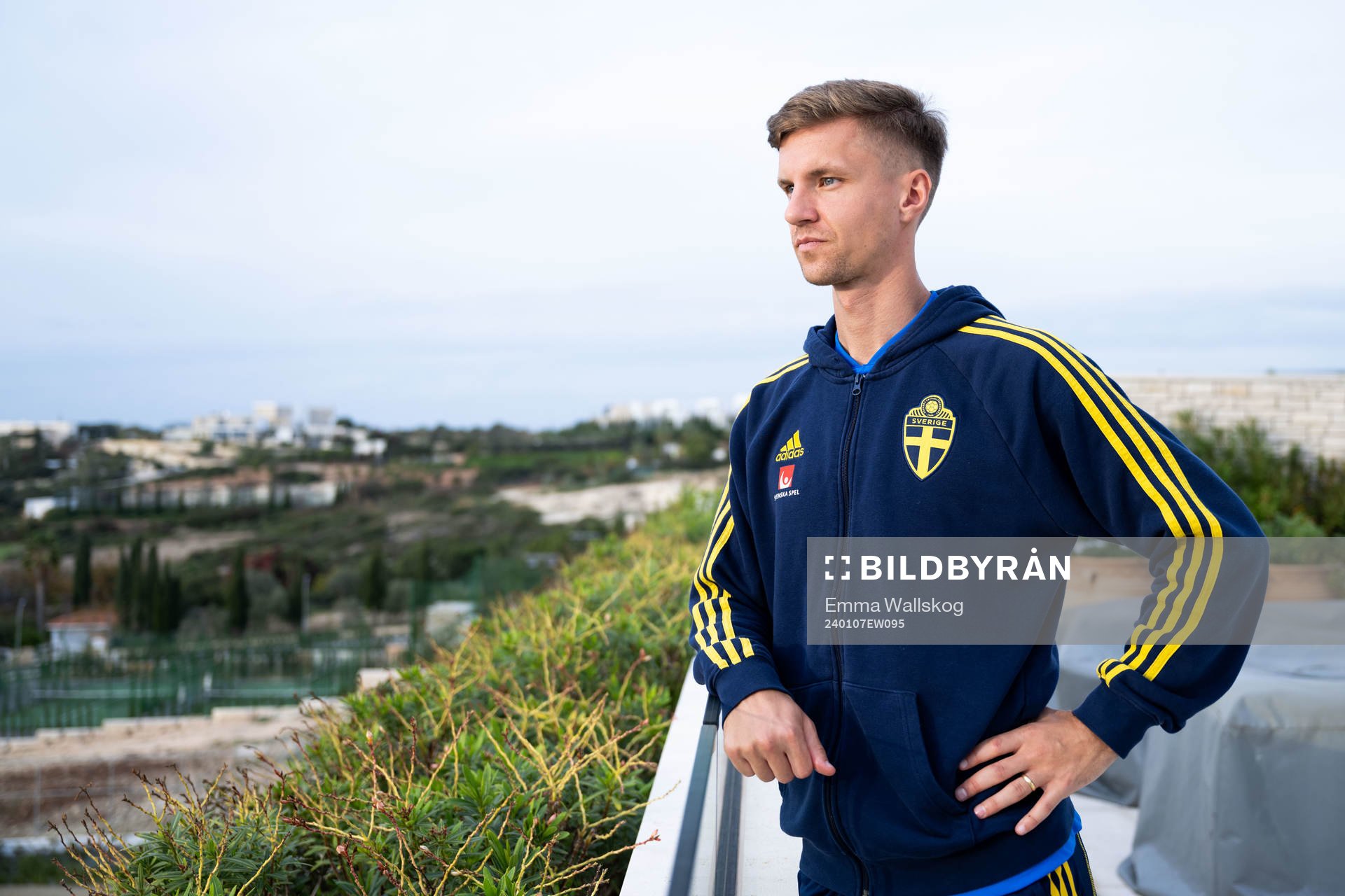 Samuel Leach Holm of the Swedish men's football national team pose for a portrait during a press event on January 7, 2024 in Paphos.