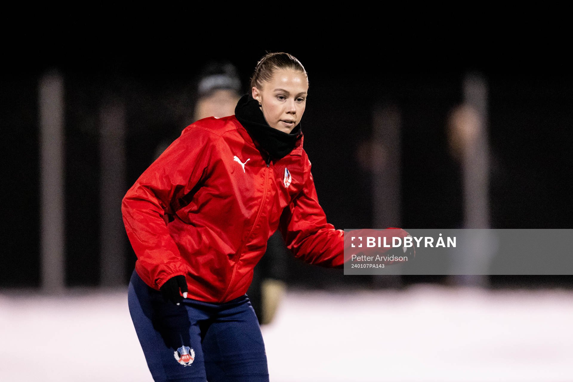 Rebecka Winroth under en gemensam fotbollsträning med Helsingborgs herr och damlag den 7 januari 2024 i Helsingborg. 