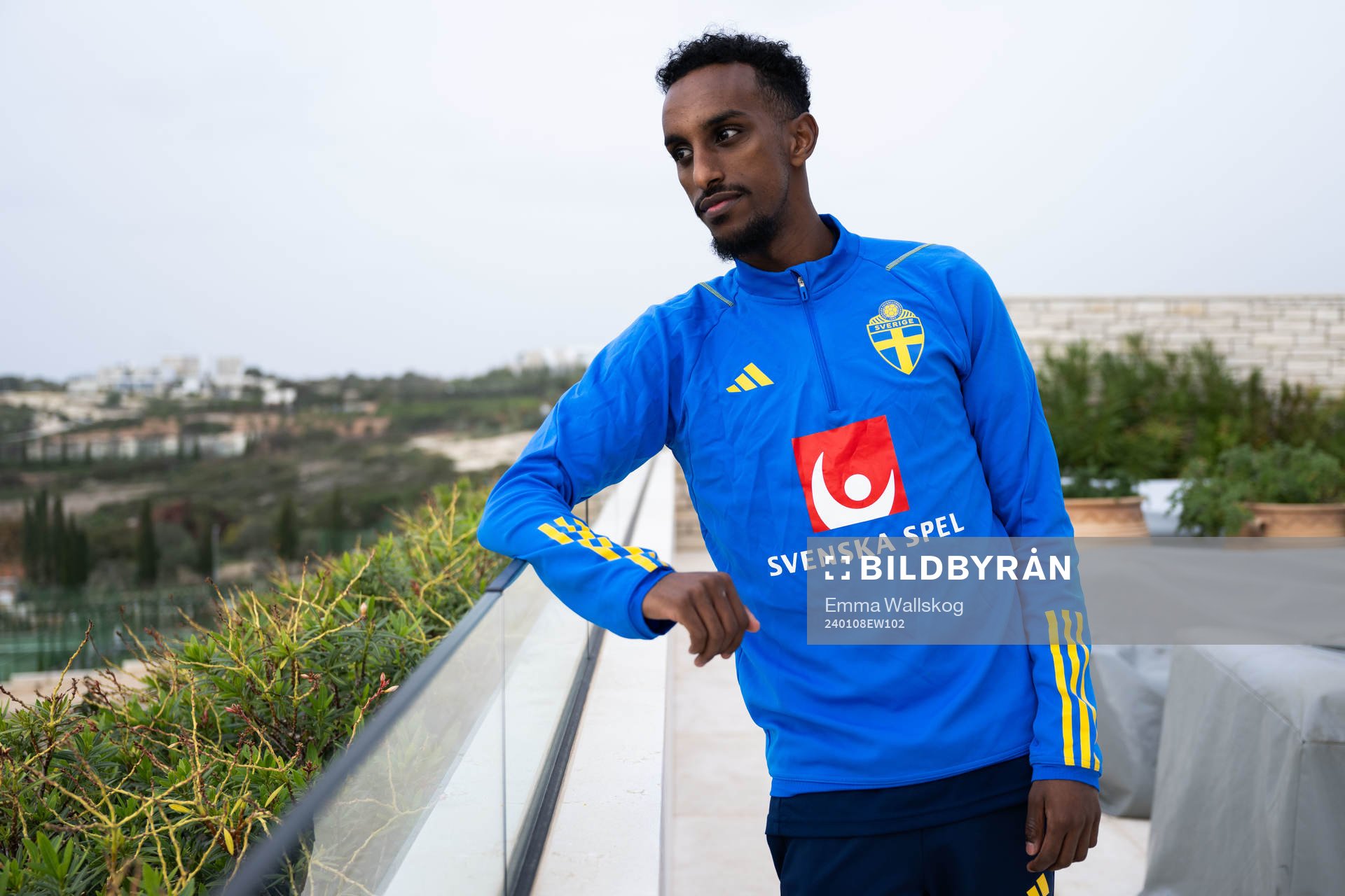 Taha Ali of the Swedish men's football national team pose