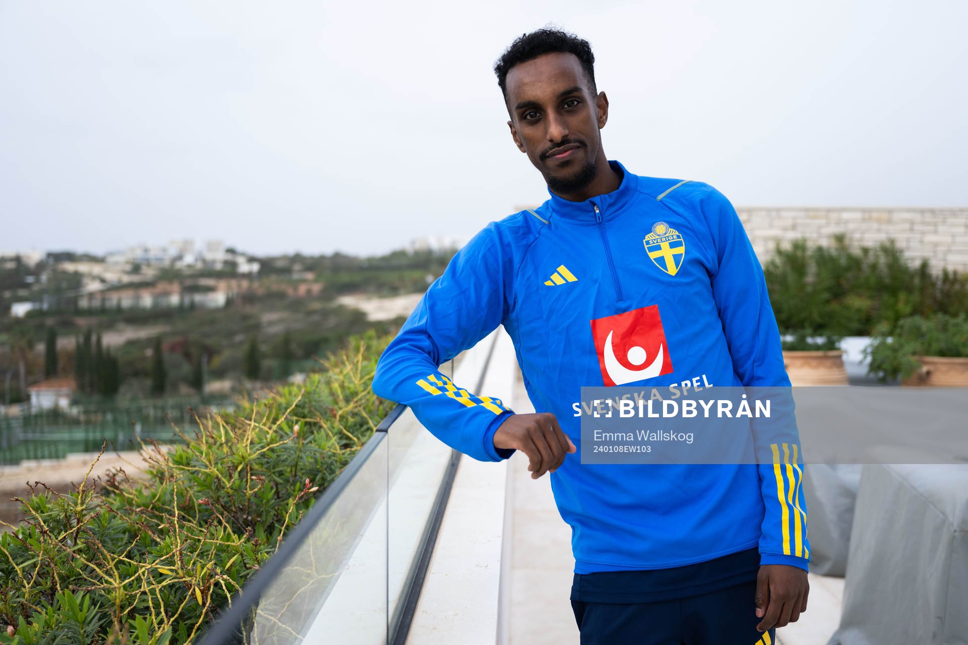 Taha Ali of the Swedish men's football national team pose