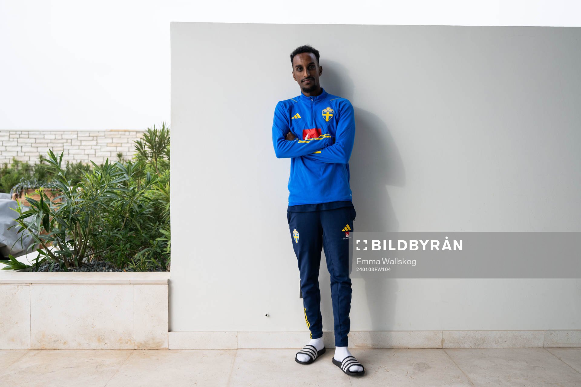 Taha Ali of the Swedish men's football national team pose