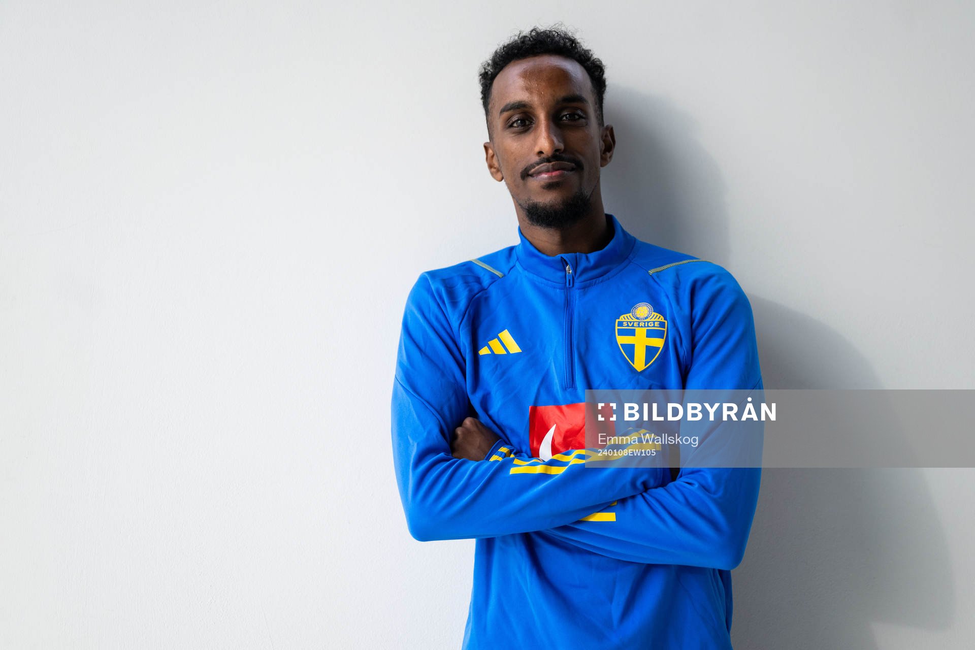 Taha Ali of the Swedish men's football national team pose