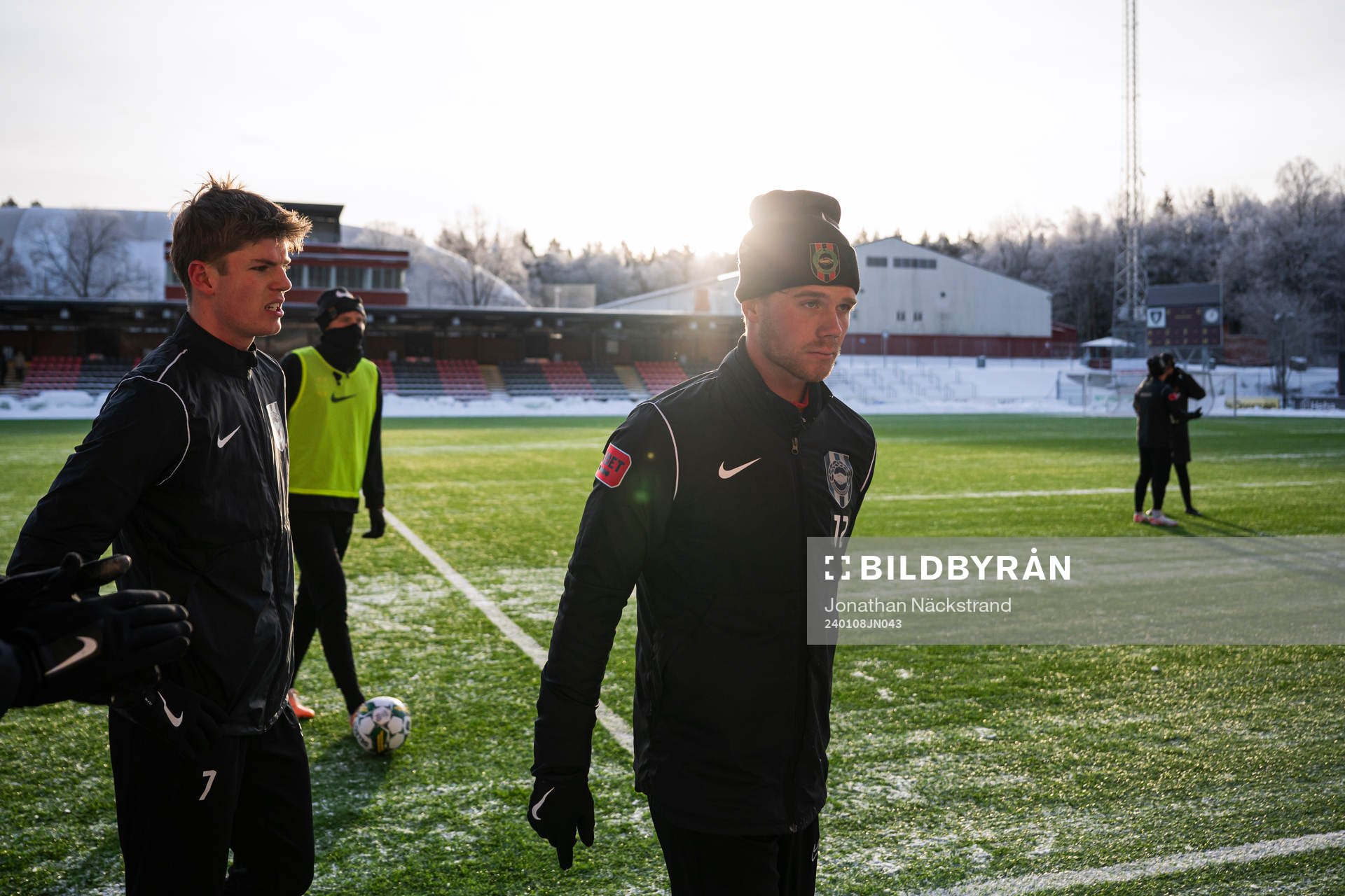 Brommapojkarnas Wilmer Odefalk och Frederik Christensen under en träning med Brommapojkarna den 8 januari 2024 i Stockholm. 