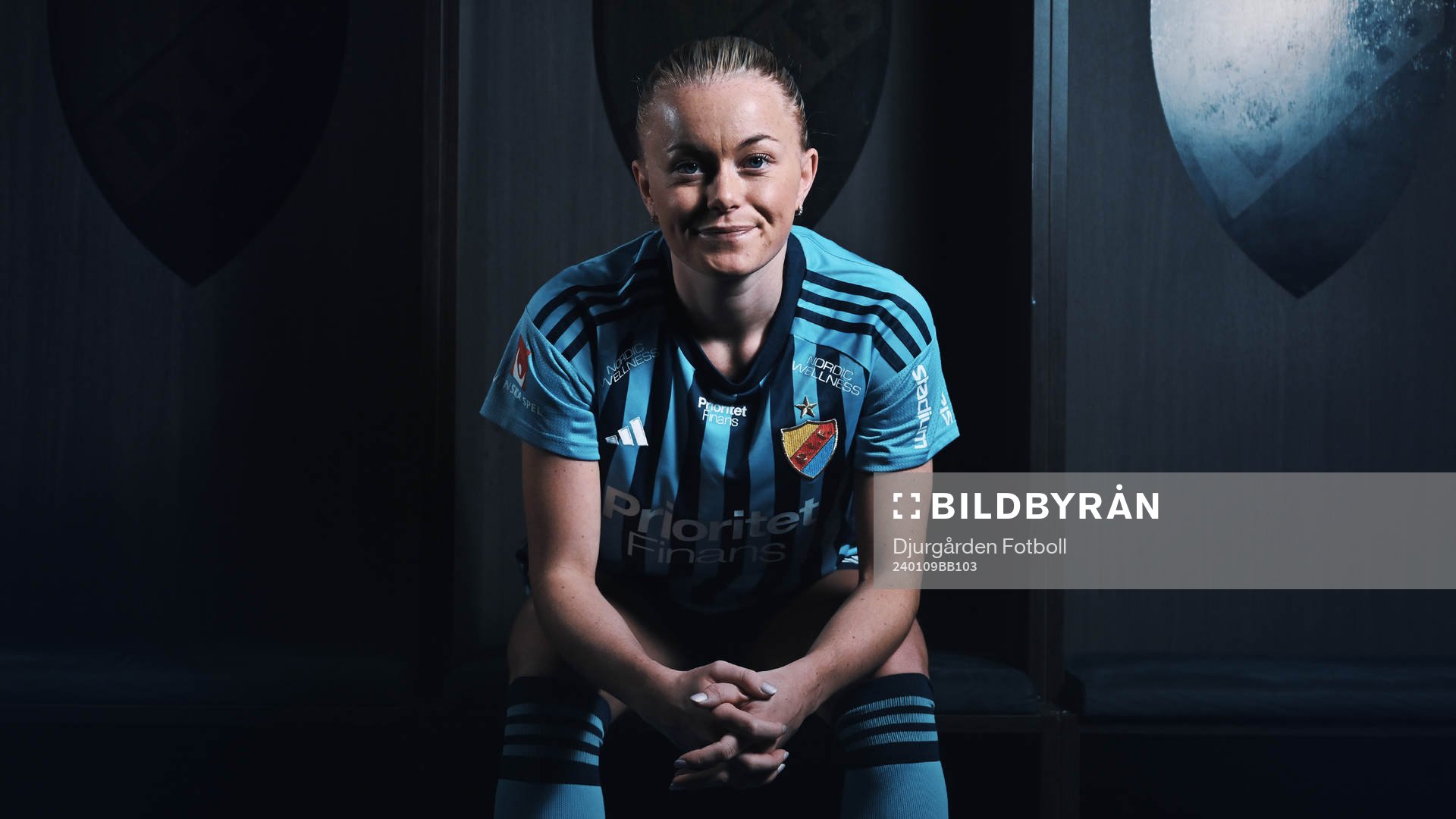 Zara Jönsson poserar för ett porträtt sedan hon skrivit på för Djurgården den 9 januari 2024 i Stockholm. 