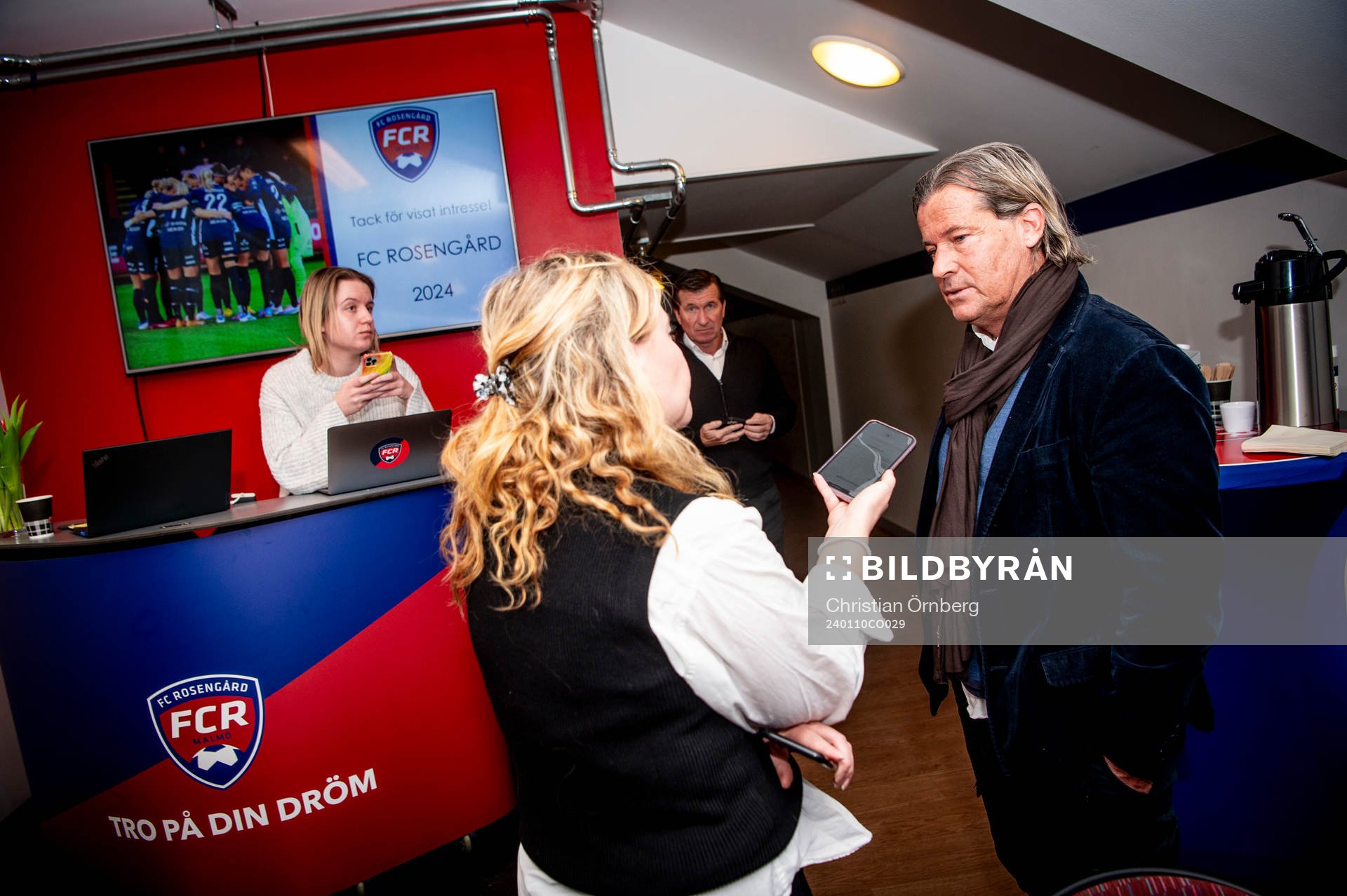 Fotbollschef, Roger Palmgren under en presskonferens med FC Rosengård den 10 januari 2024 i Malmö. 
