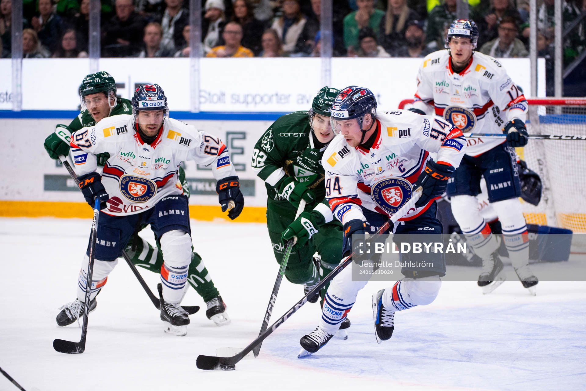 Växjös Manuel Ågren, Joel Persson och Färjestads Liam