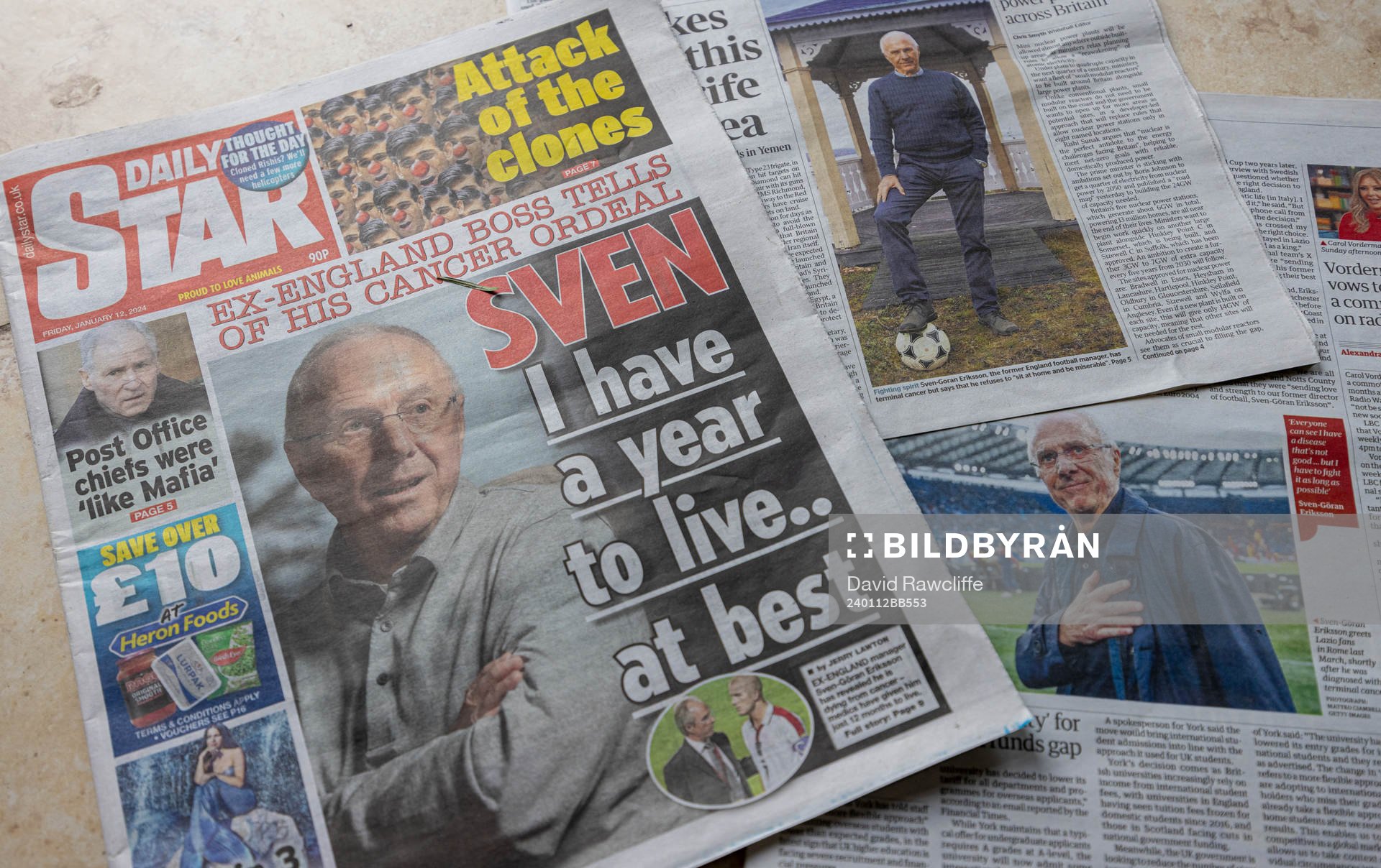 A montage of printed British newspapers as they cover the