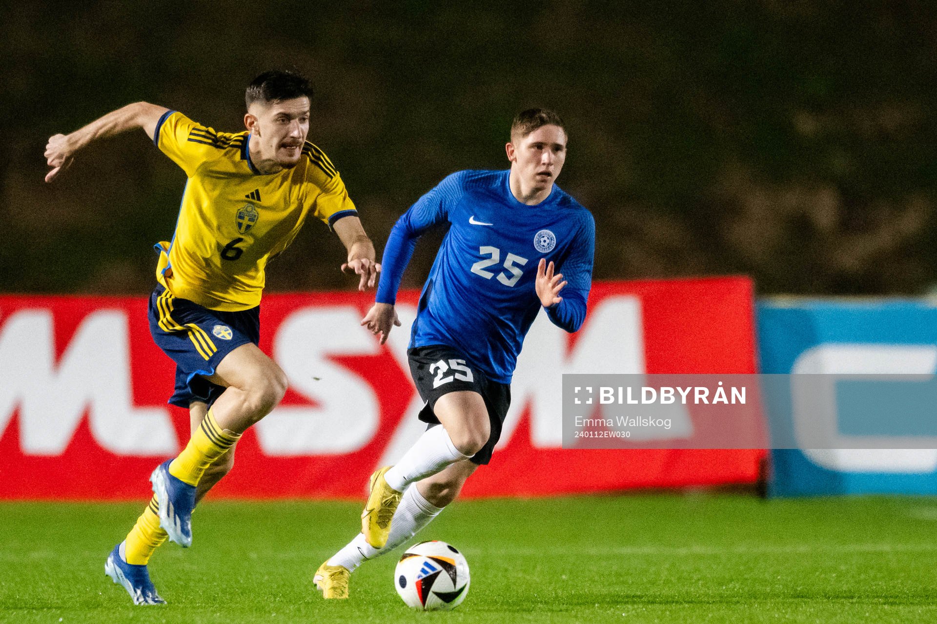 Armin Gigovic of Sweden and Ramol Sillamaa of Estonia during the international friendly football match between Sweden and Estonia on January 12, 2024 in Paphos.