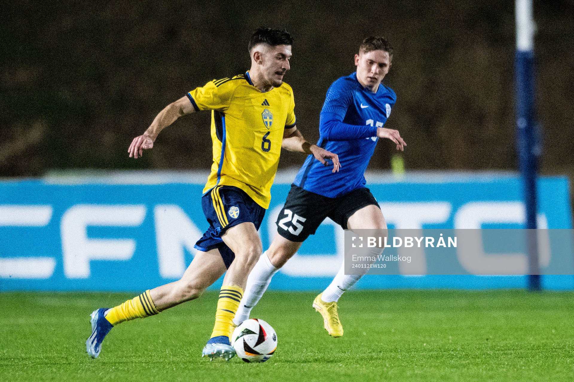 Armin Gigovic of Sweden and Ramol Sillamaa of Estonia during the international friendly football match between Sweden and Estonia on January 12, 2024 in Paphos.