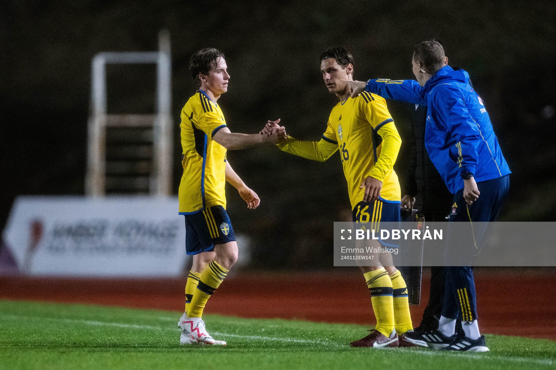 Johan Karlsson and Kevin Ackermann of Sweden during the international friendly football match between Sweden and Estonia on January 12, 2024 in Paphos.