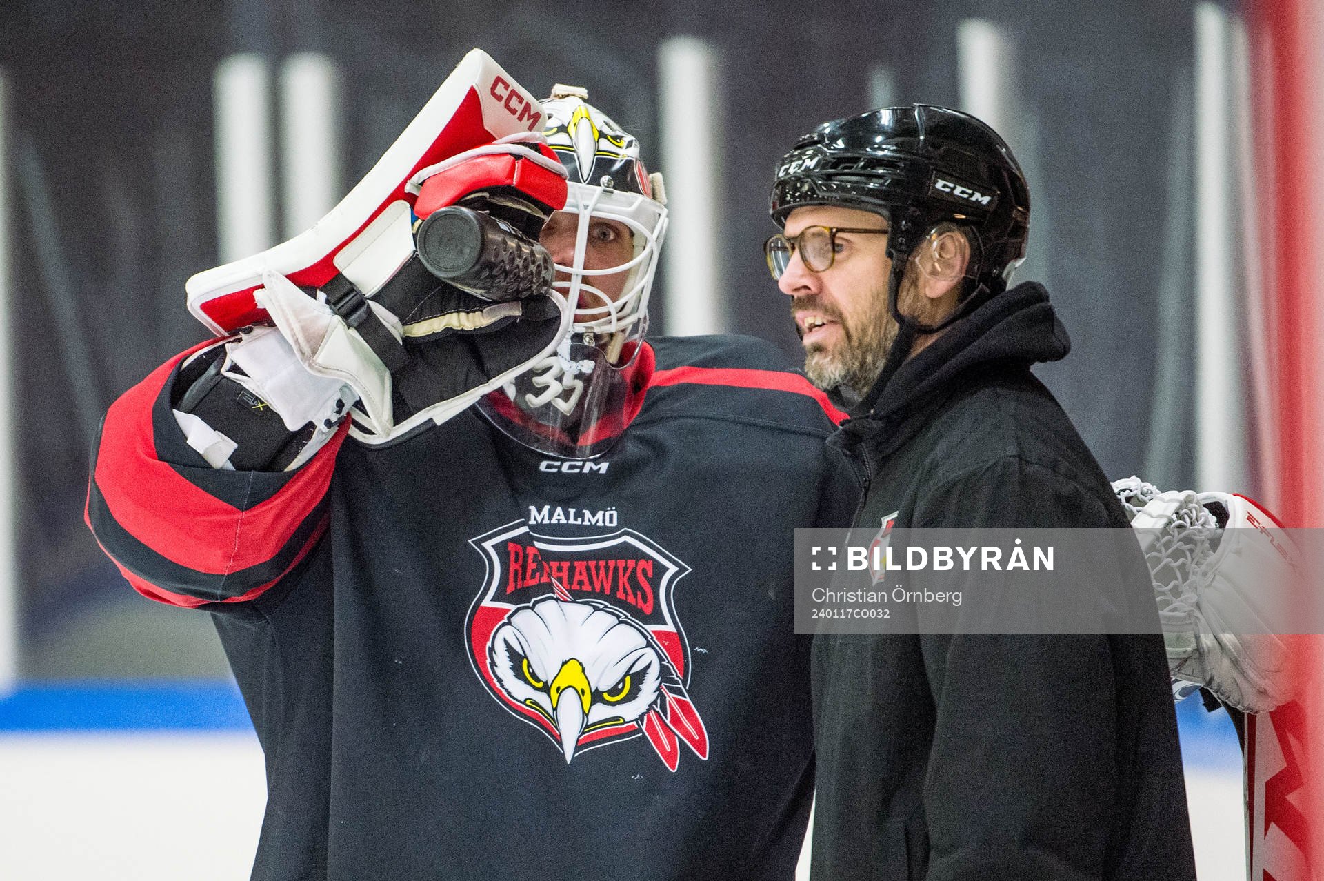 Malmö Redhawks målvakt Adam Werner och målvaktstränare