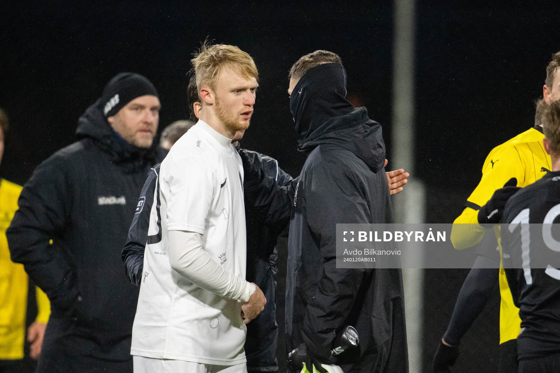 Landskronas målvakt Hampus Pauli under fotbollsmatchen i träningsmatchen mellan Landskrona BOIS och Mjällby den 20 januari 2024 i Landskrona. 