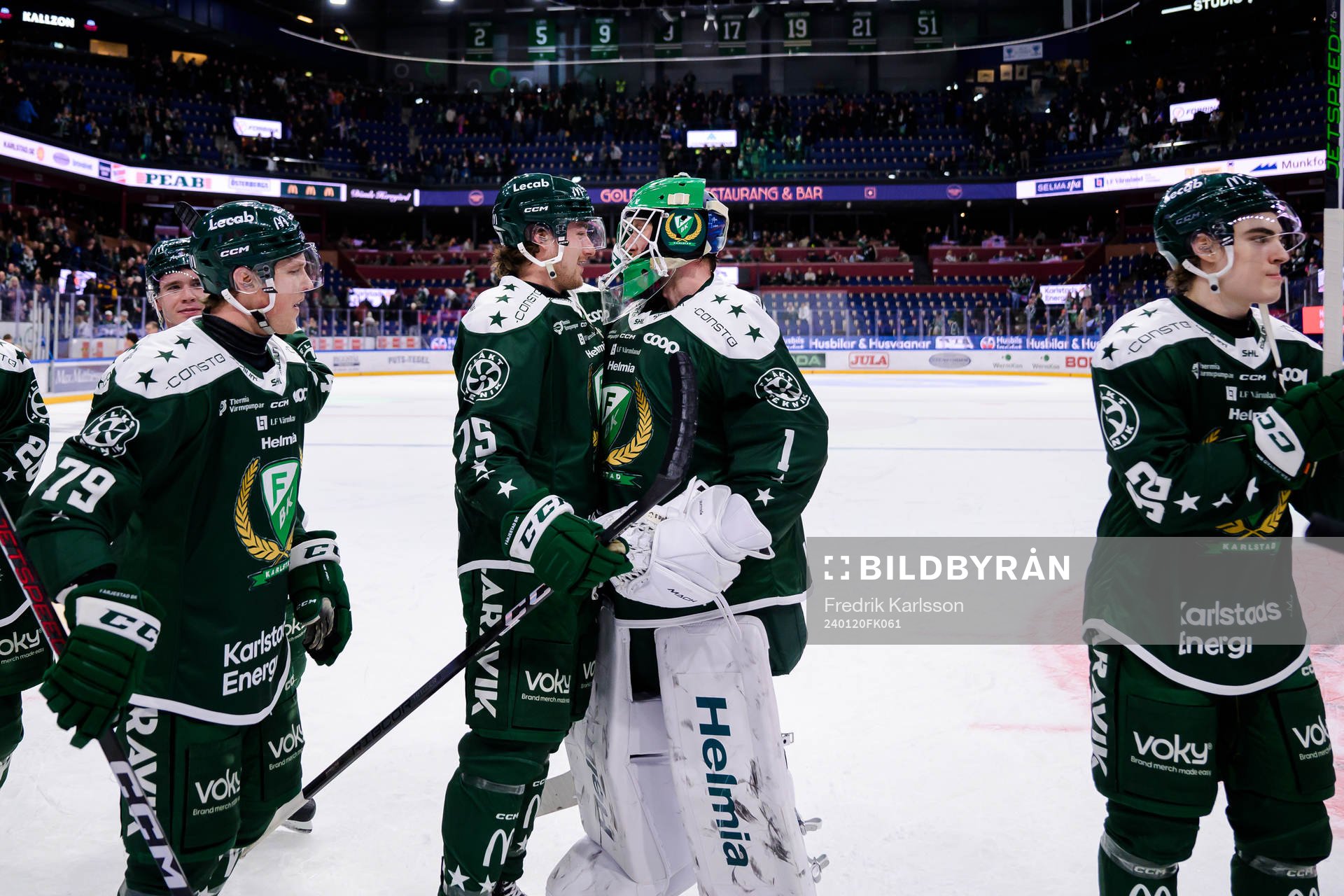 Färjestads Jeremy Salvas Groleau och målvakt Victor
