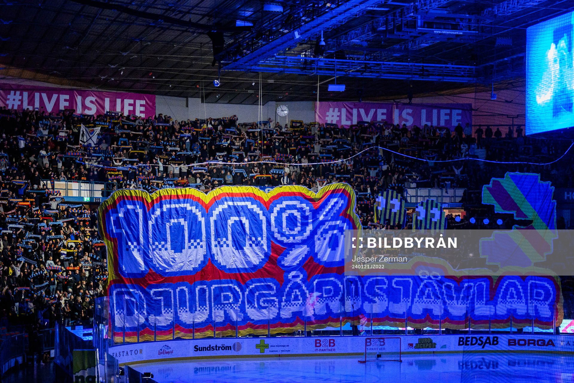 Djurgårdens supportrar med tifo