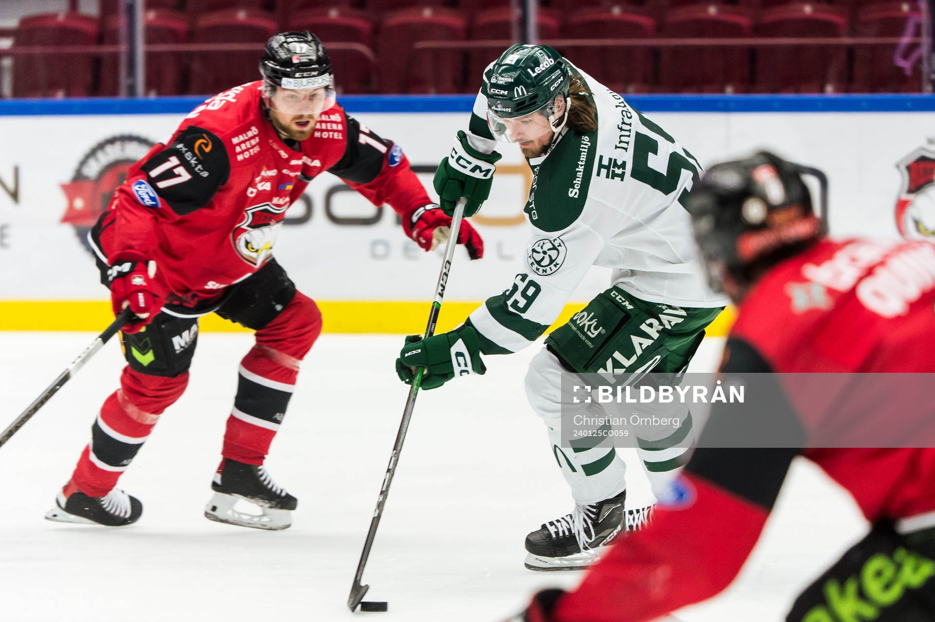 Färjestads Linus Johansson och Malmö Redhawks Johan