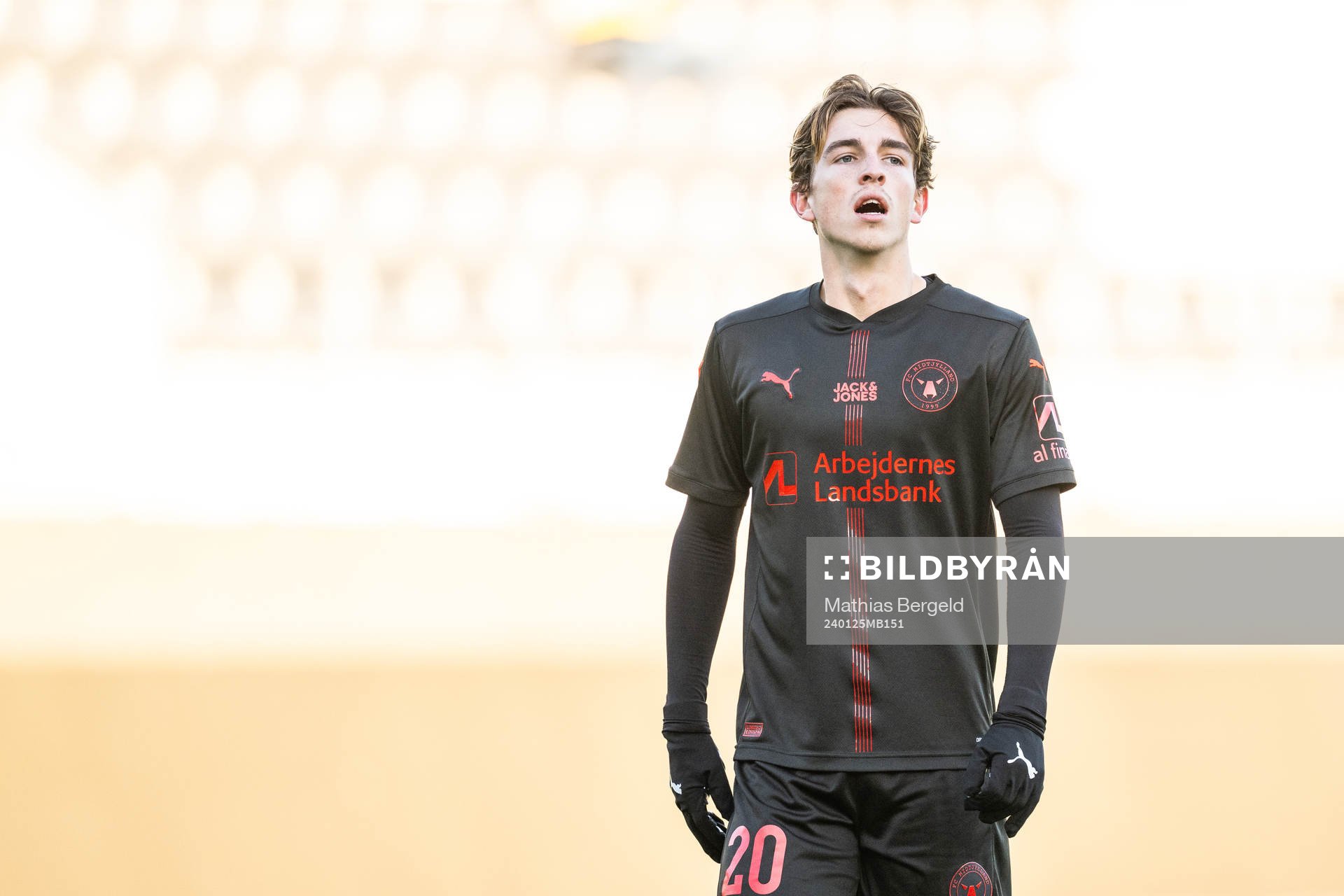 Midtjyllands Valdemar Byskov under träningsmatchen i fotboll mellan Häcken och Midtjylland den 25 januari 2024 i Göteborg. 