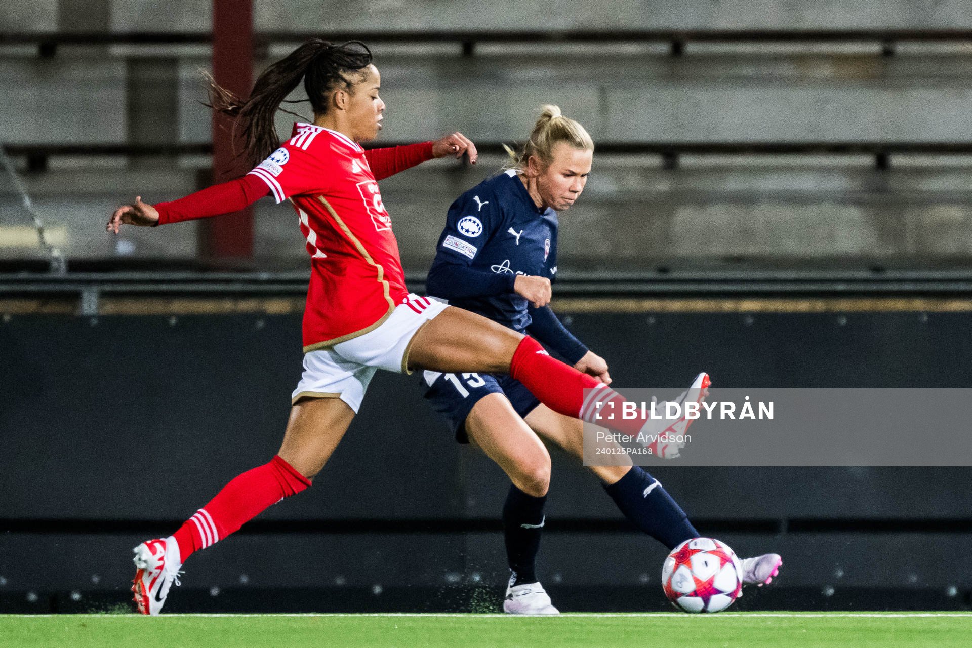 Catarina Amado of Benfica and Jessica Wik of FC Rosengård during the UEFA Women's Champions League football match between FC Rosengård and Benfica on January 25, 2024 in Malmö.