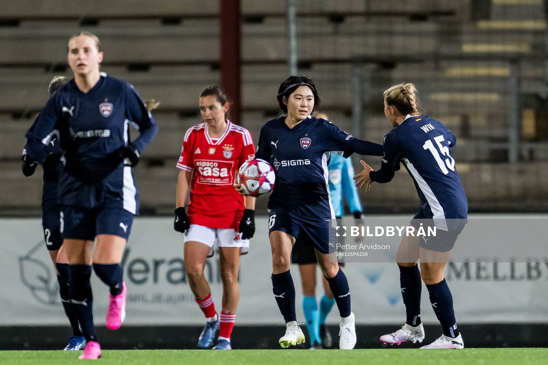 Mai Kadowaki of FC Rosengård celebrates after 2-2 during the UEFA Women's Champions League football match between FC Rosengård and Benfica on January 25, 2024 in Malmö.