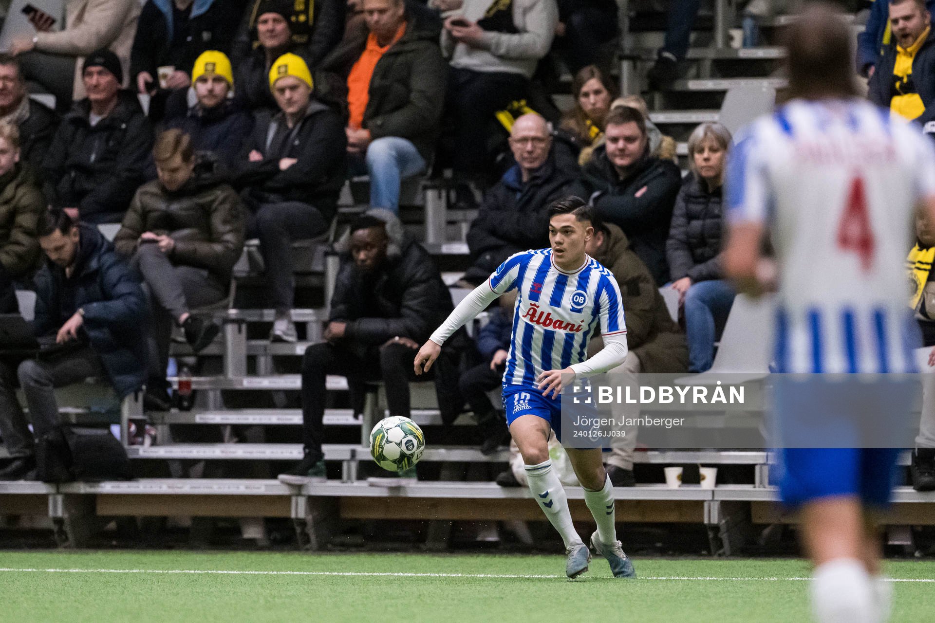 Odenses Johannes Selvén under träningsmatchen mellan Elfsborg och Odense den 26 januari 2024 i Borås. 
