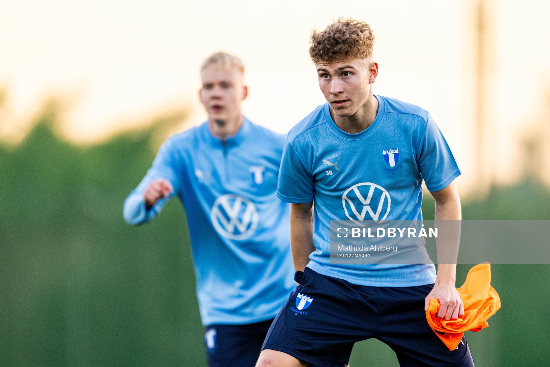 Hugo Bolin under en träning med Malmö FF den 27 januari 2024 i Estepona. 