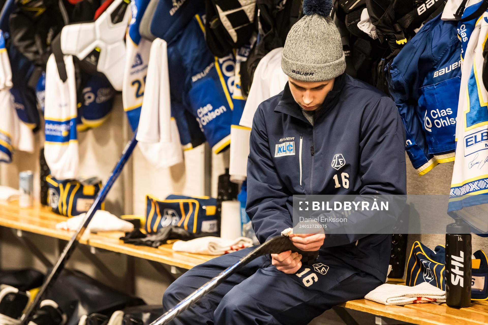 Leksands Felix Unger Sörum innan ishockeymatchen i SHL