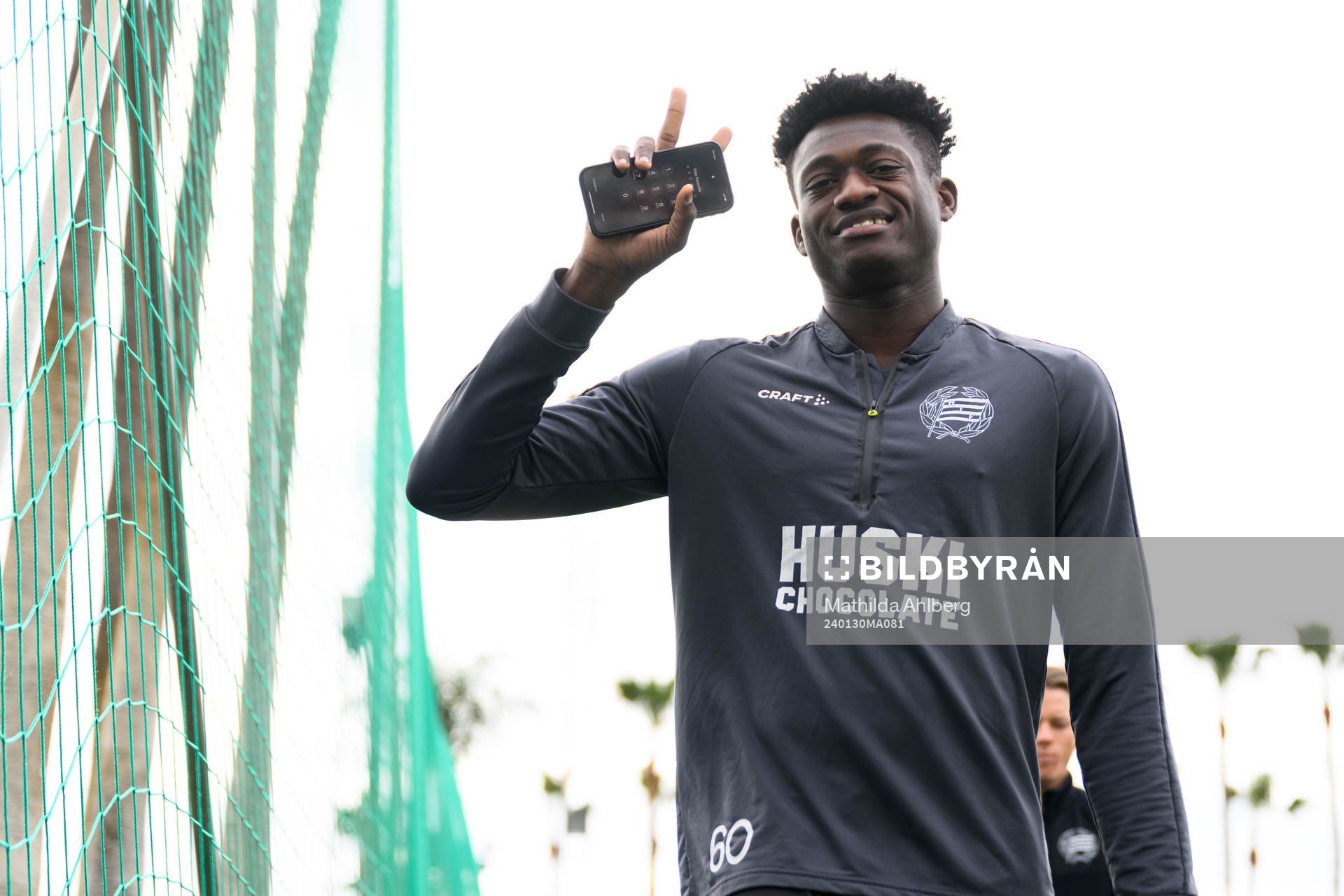 Hammarbys Kingsley Gyamfi under en träning med Hammarby den 30 januari 2024 i Marbella. 