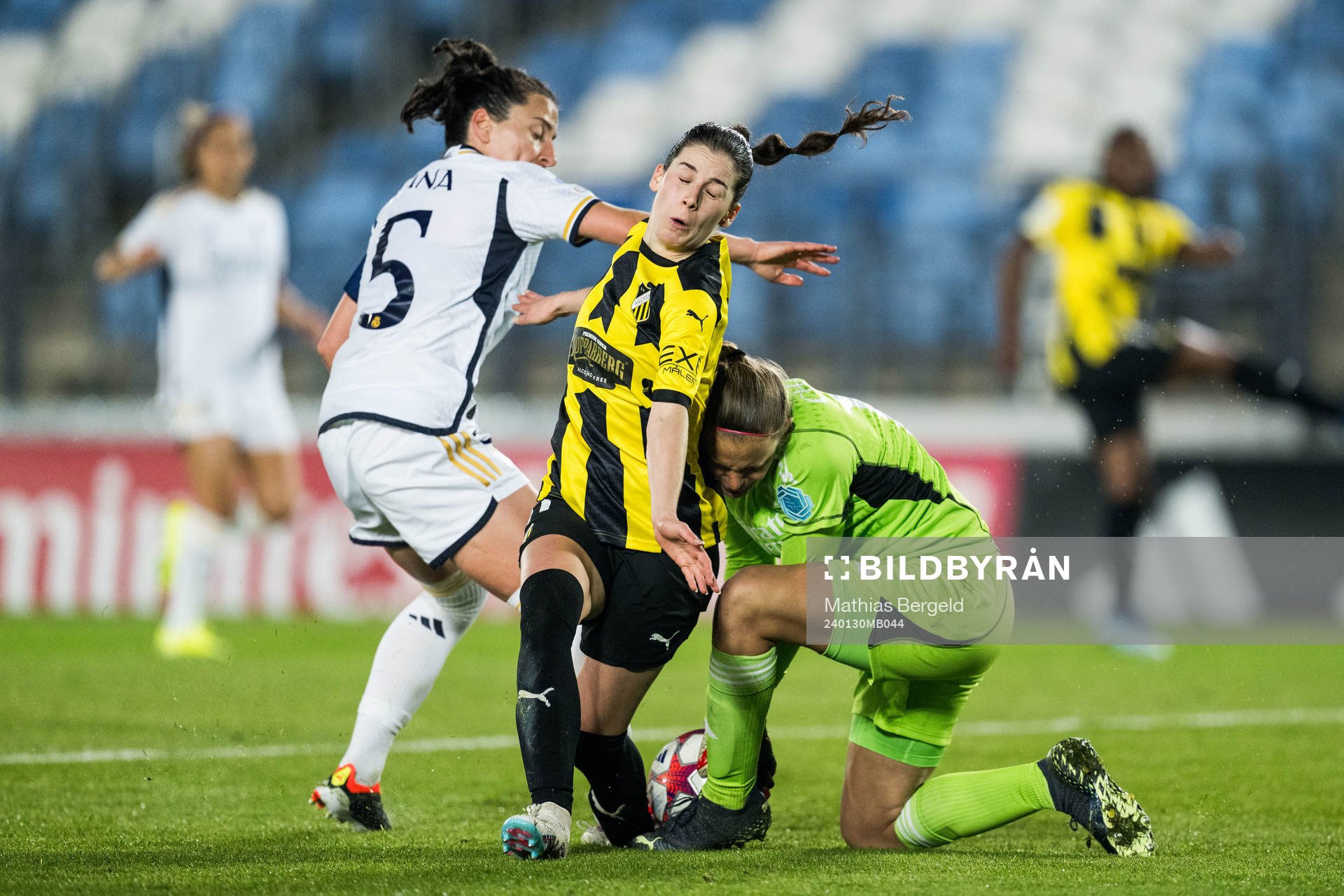 Ivana and goalkeeper Mylene Chavas of Real Madrid against