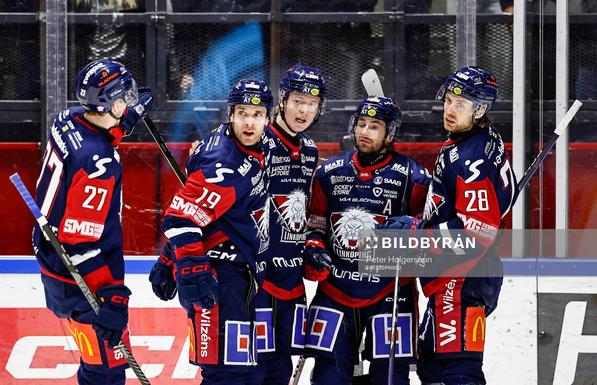 Jubel av Linköpings Patrick Russell , Filip Bystedt, Broc
