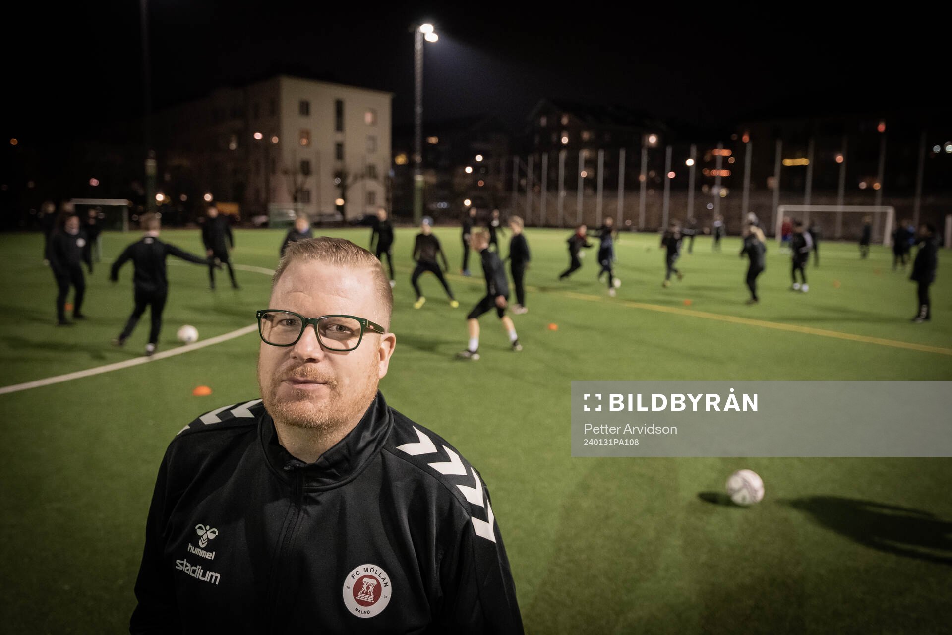 Ordförande Anders Juhlin under en träning med FC Möllan den 31 januari 2024 i Malmö. 