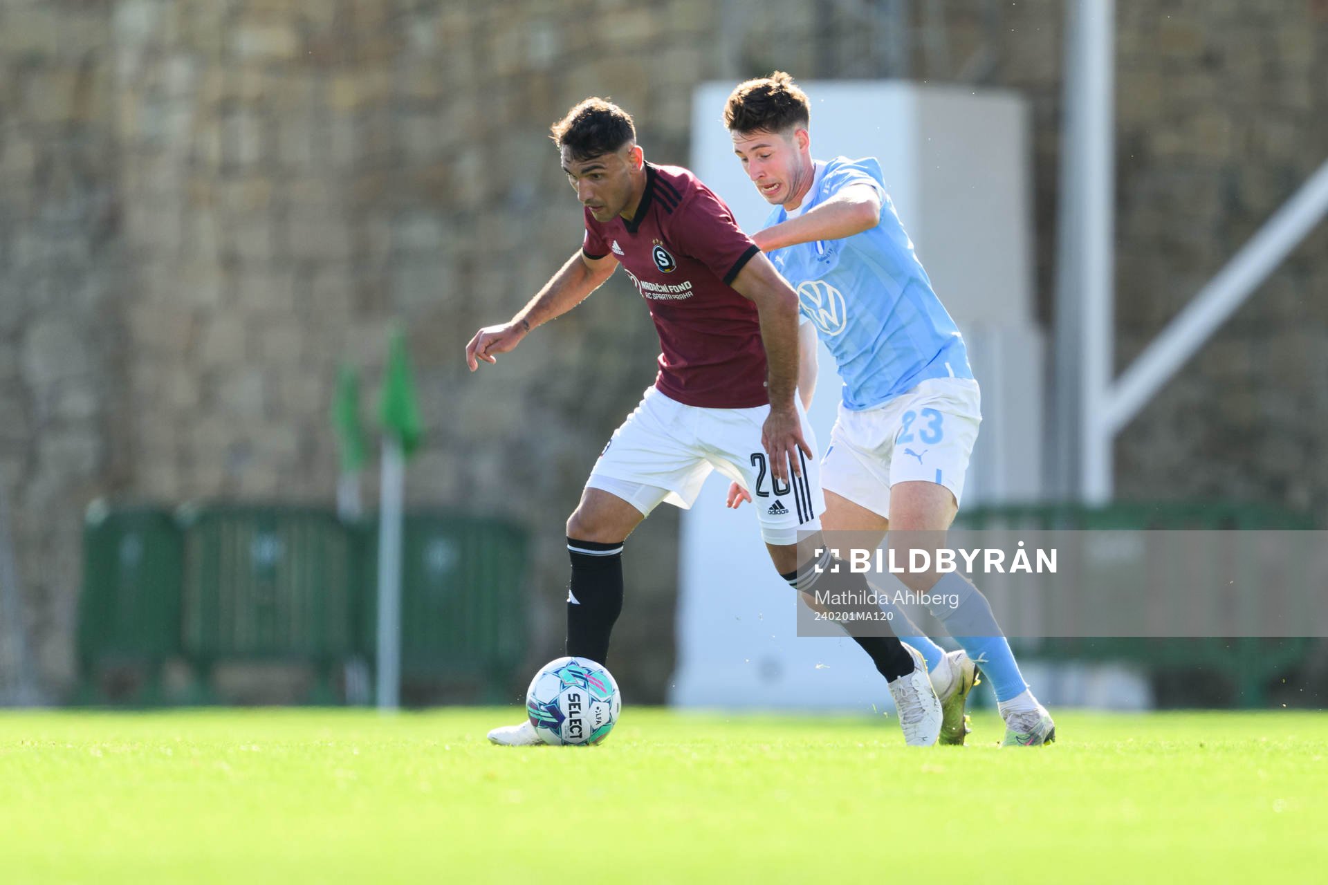 Qazim Laci of Sparta Prag and Lasse Berg Johnsen of Malmö FF during the Friendly match between Malmö FF and Sparta Praha on February 1, 2024 in Marbella.
